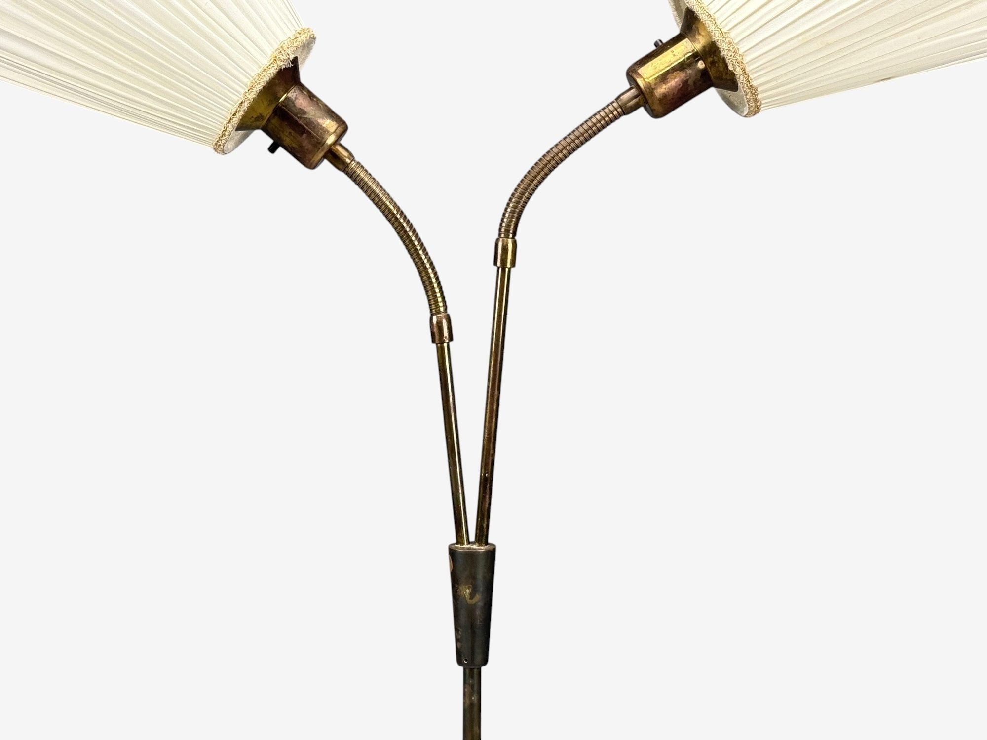 Nybro Armaturfabrik, Floor Lamp, Wood, Metal, Fabric, Sweden, 1940s