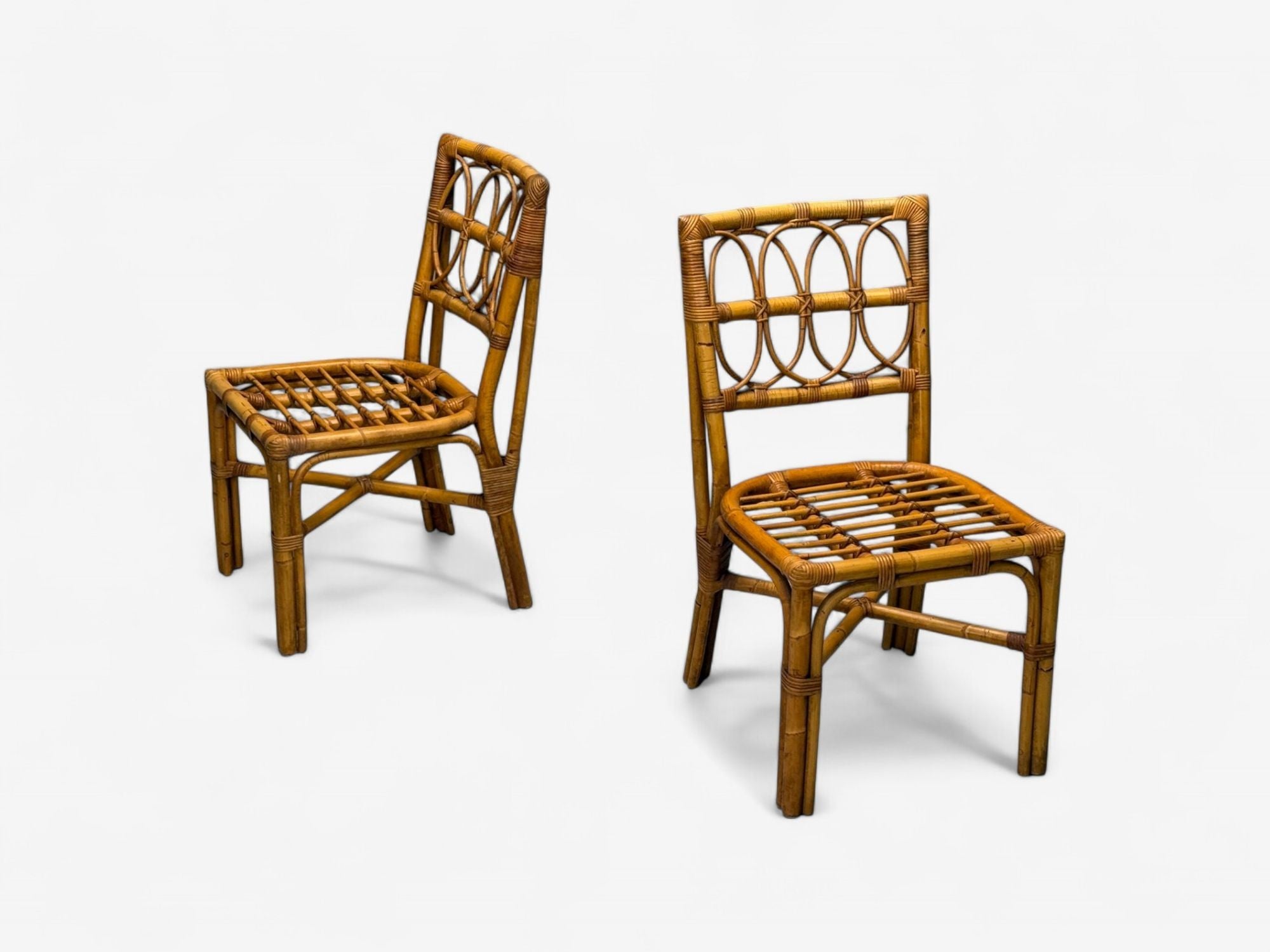 Bielecky Brothers, Modern, Six Dining Chairs, Rattan, Cane, USA, 21st C.