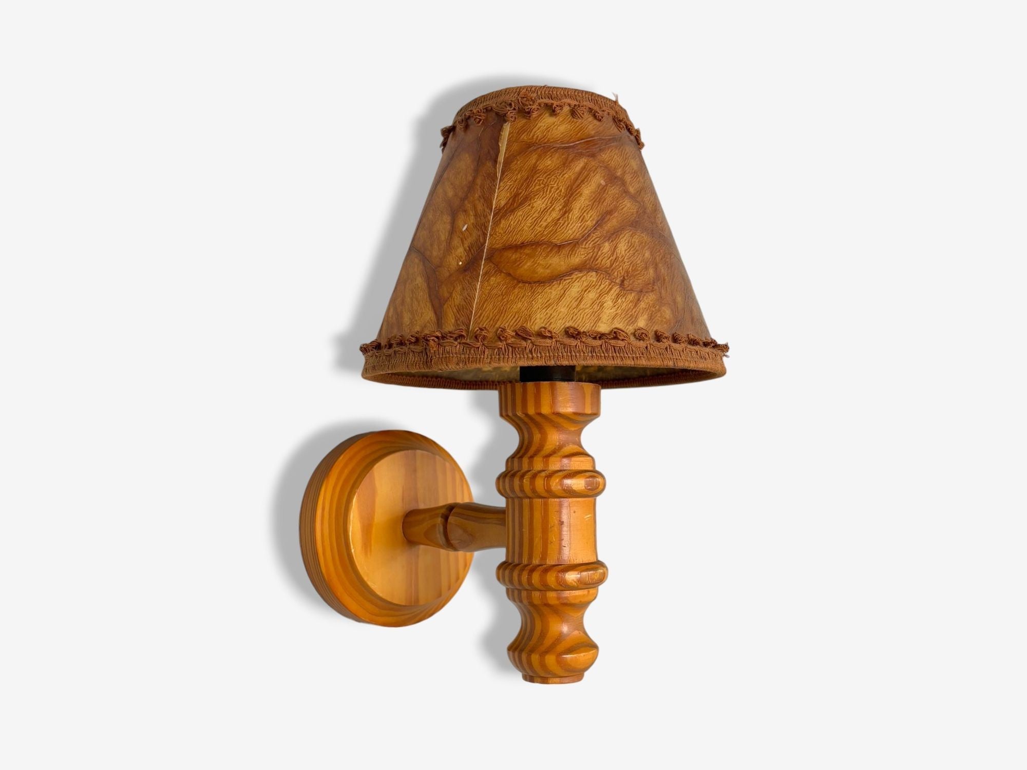 Swedish Modern, Pine, Brown Parchment, Wall Sconces, Sweden, 1970s