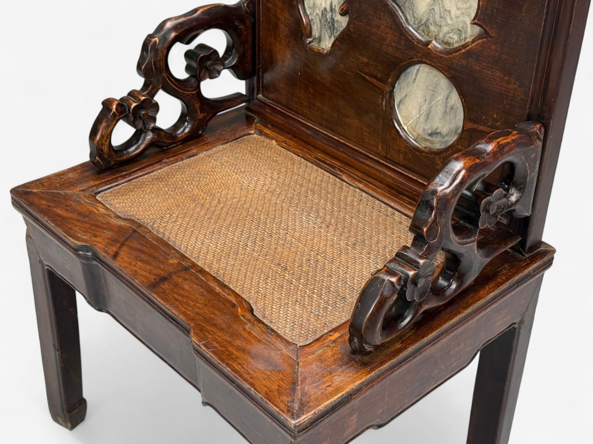 Qing Dynasty Style, Hardwood, Cane, Marble, Chinese Armchairs, China, 19th c.