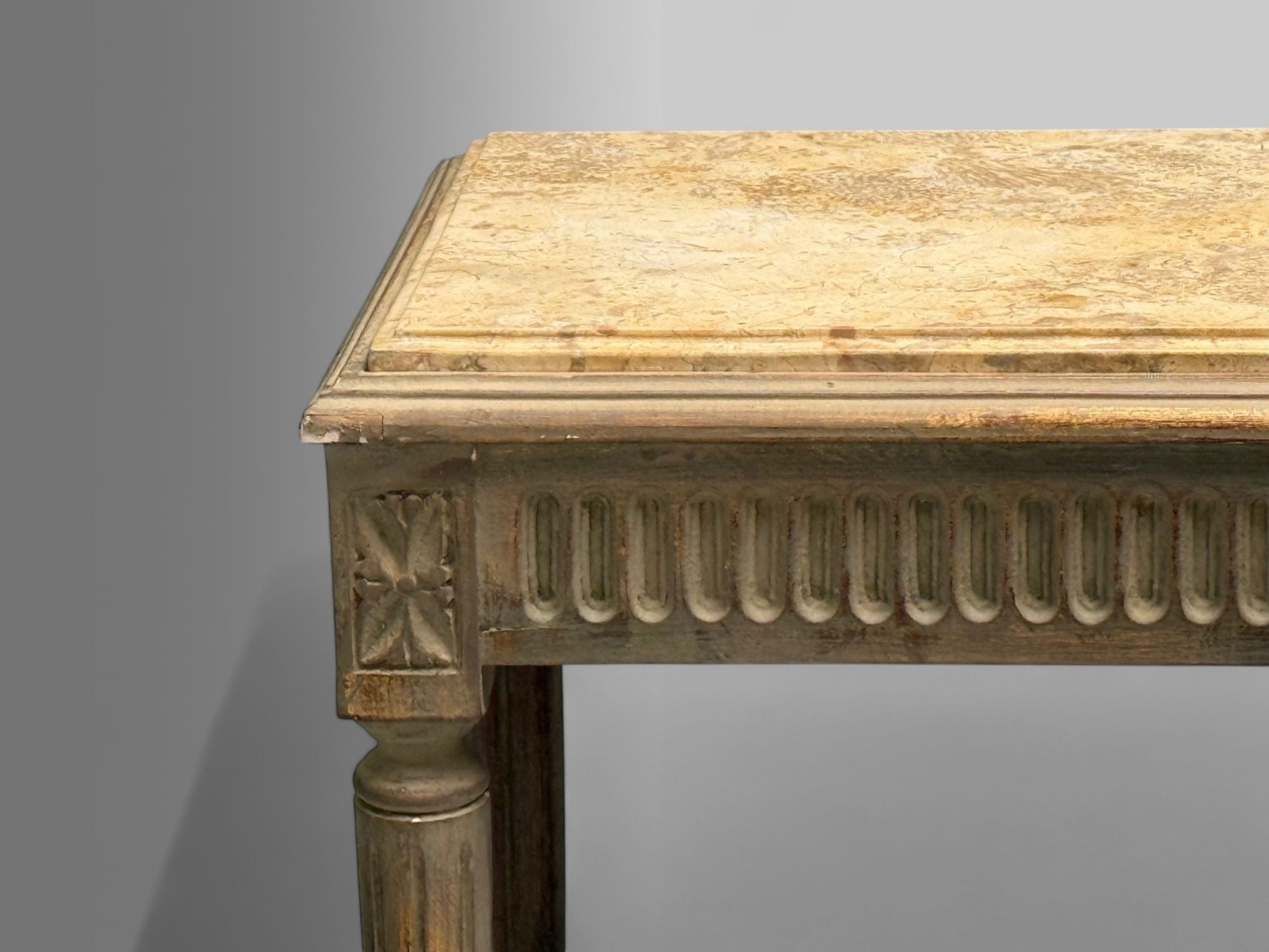 Gustavian, Louis XVI Style, Console Tables, Distressed Grey Wood, Marble, France