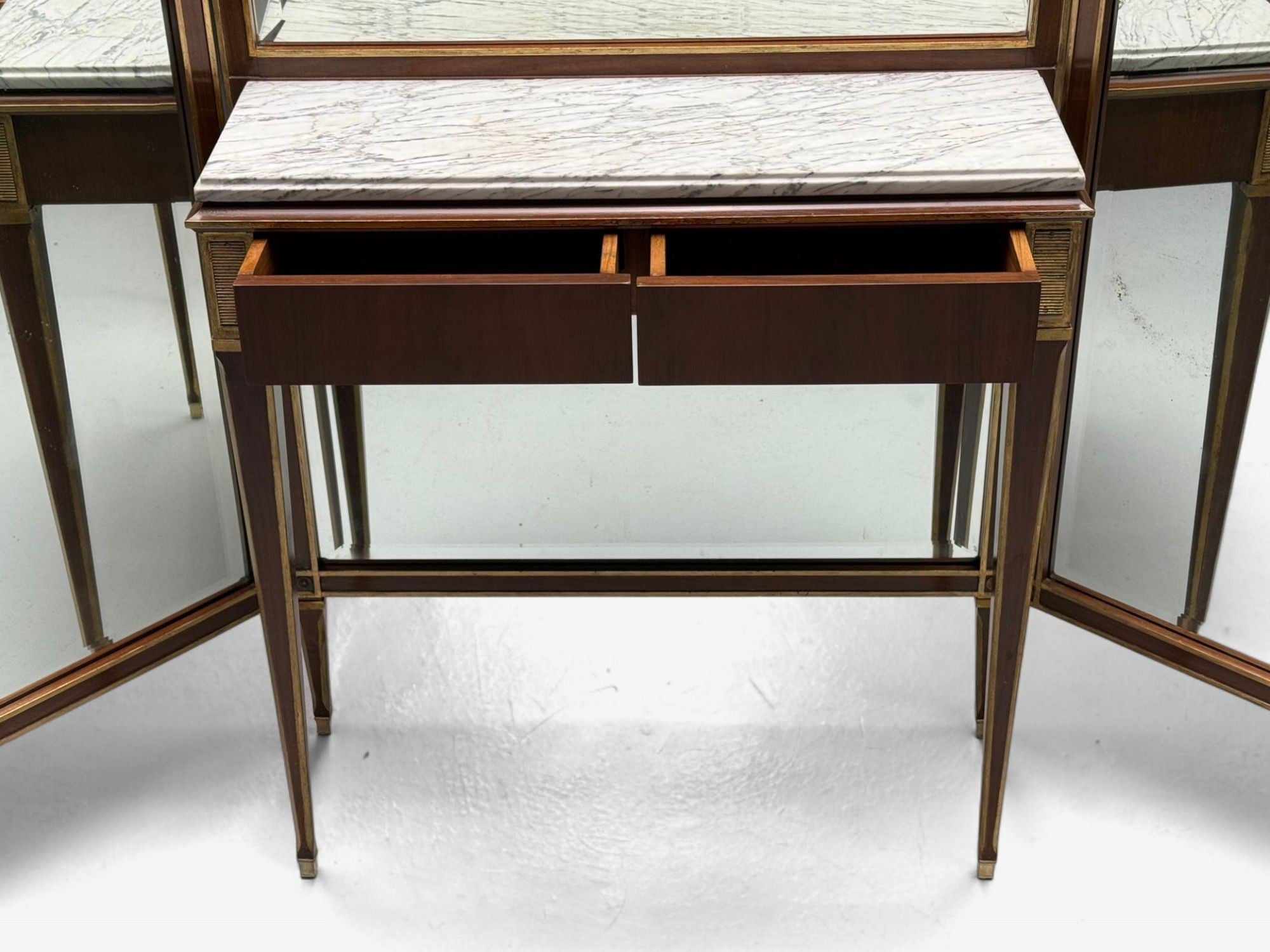 Maison Jansen, Hollywood Regency, Vanity Mirror, Mahogany, Glass, France, 1940s