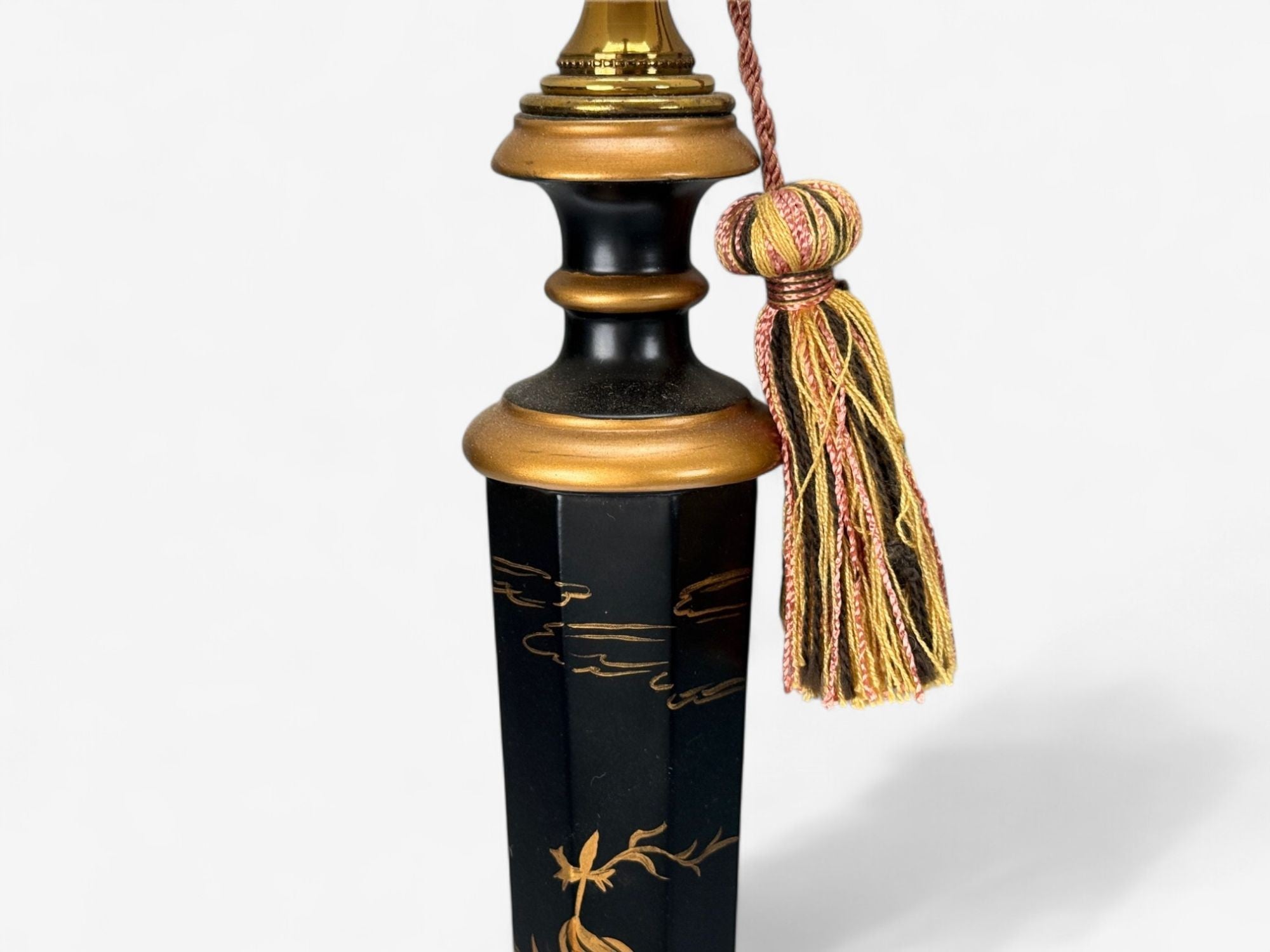 Chinoiserie, Painted Wood, Gilt, Ebonized Table Lamps, USA, 1970s