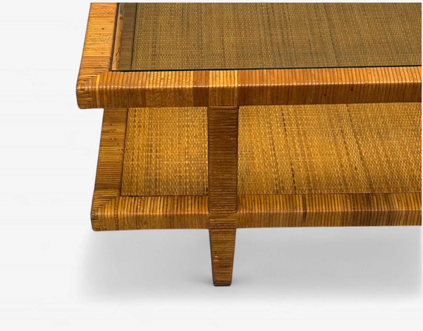 Bielecky Brothers, Modern Coffee Table, Cane Wrap, Glass, USA, 21st C.