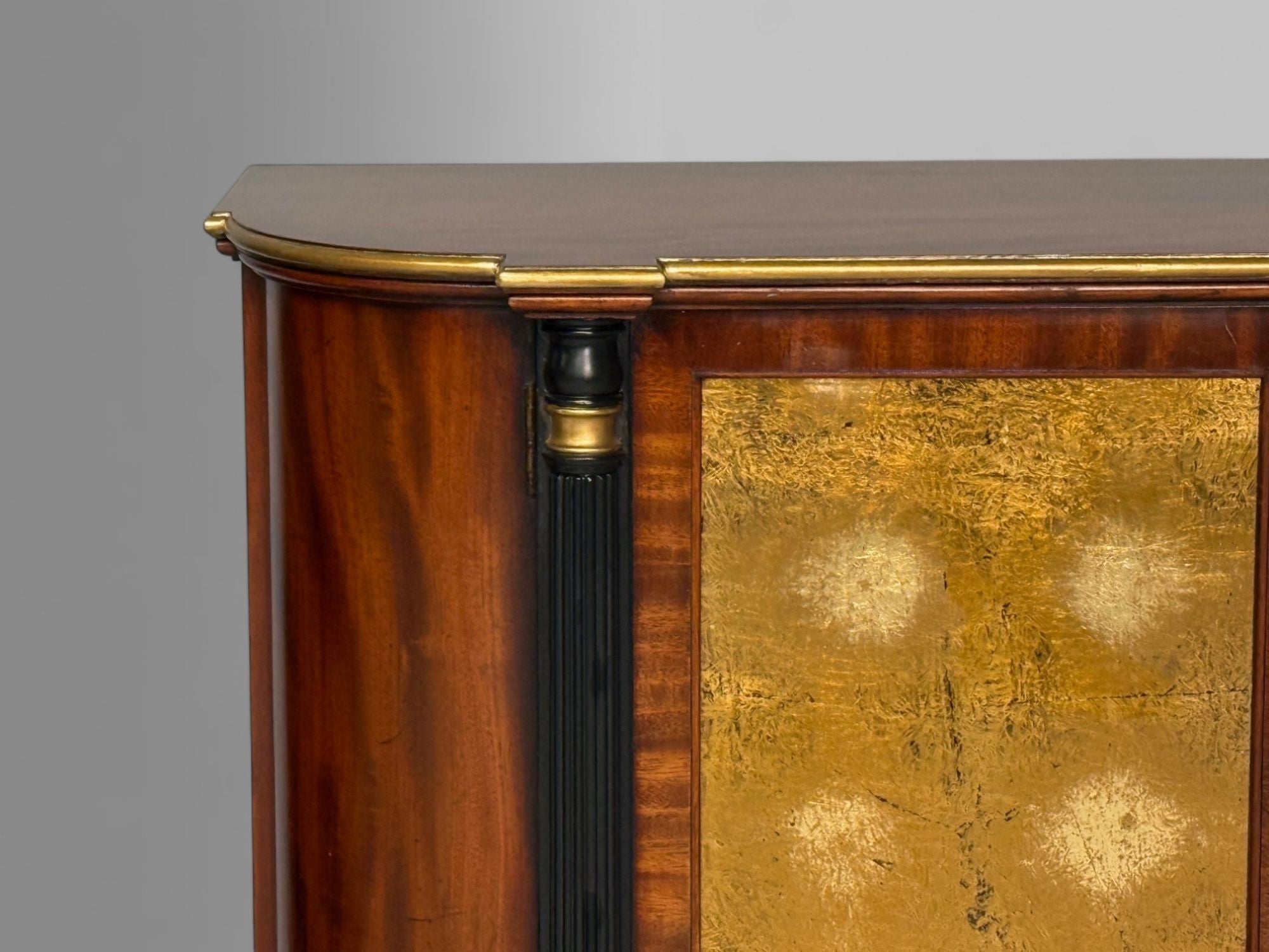 Maison Jansen Style, Console Table Cabinets, Flame Mahogany, Eglomise Glass