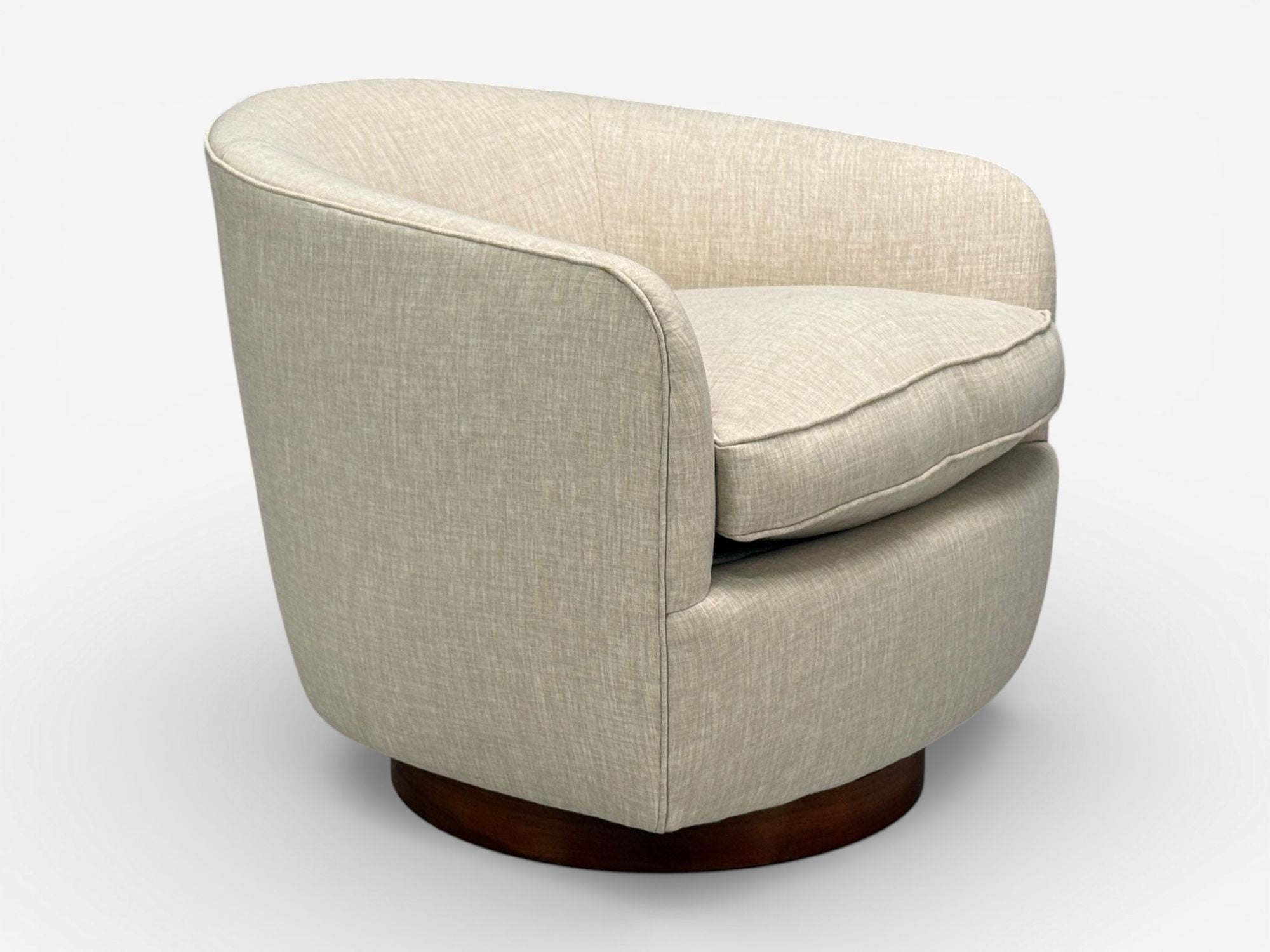 Milo Baughman, Swivel Chairs, Beige Upholstery, Walnut, USA, 1970s