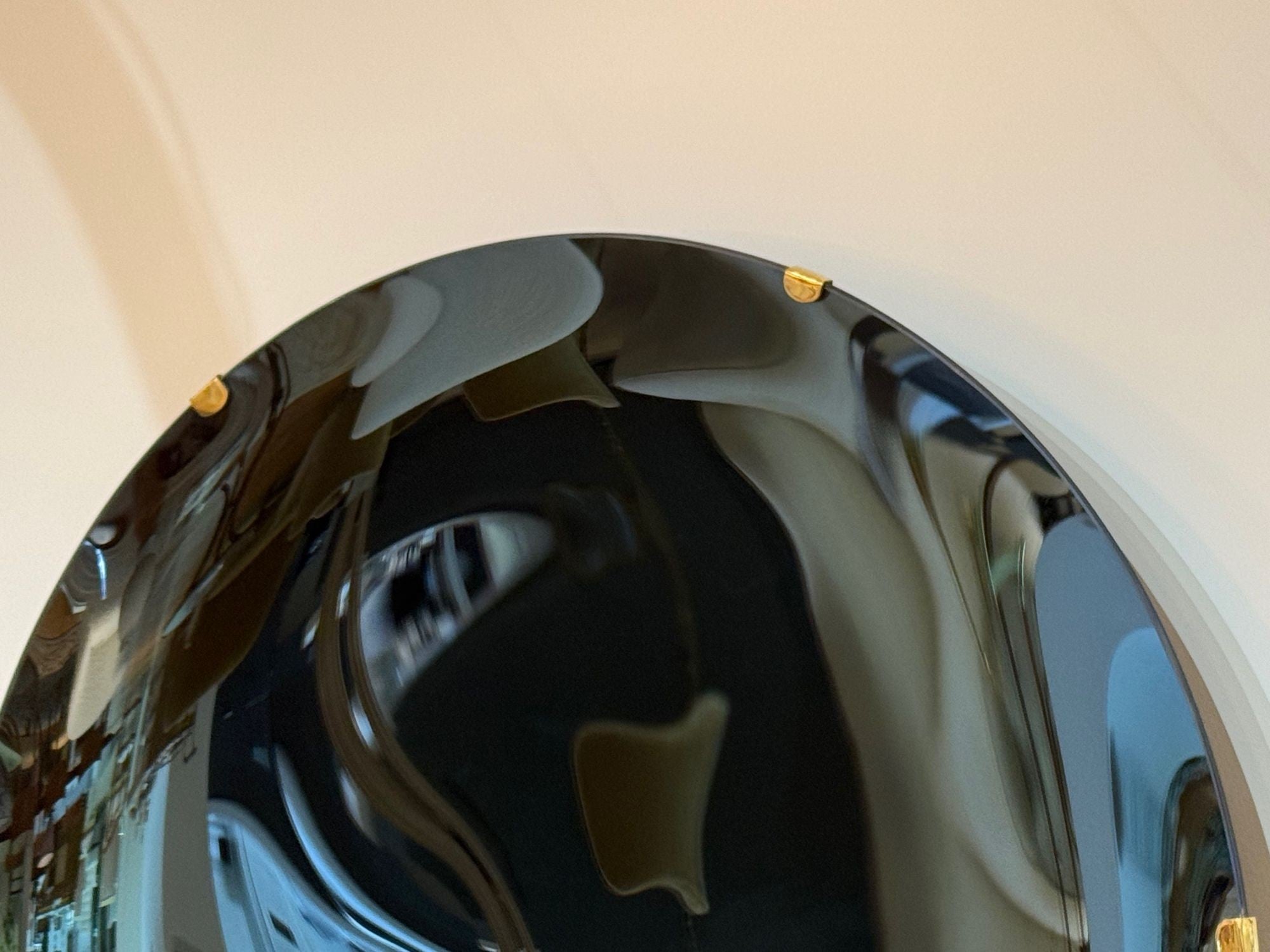 Contemporary, Modern Space Age Wall Mirror, Blue Concave Glass, Brass