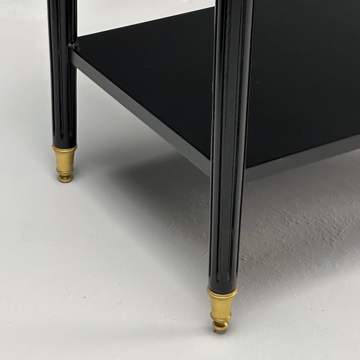 Maison Jansen Style, Hollywood Regency, Brass, Marble, Ebonized Nightstands