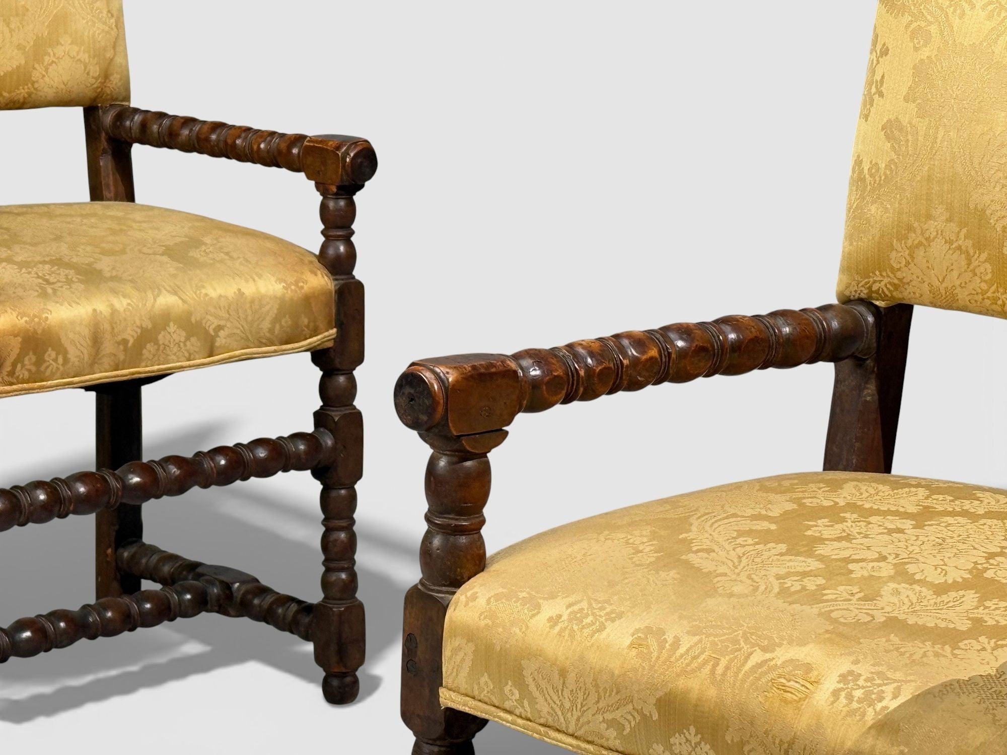 Louis XIII, Barley Twist Occasional Chairs, Fabric, Cherry, France, 17th c.