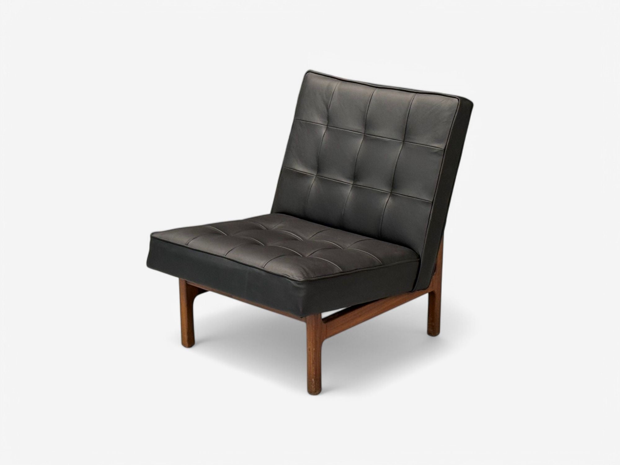 Thayer Coggin, Danish Modern Style, Tufted Black Leather, Lounge Chairs, 21st C.