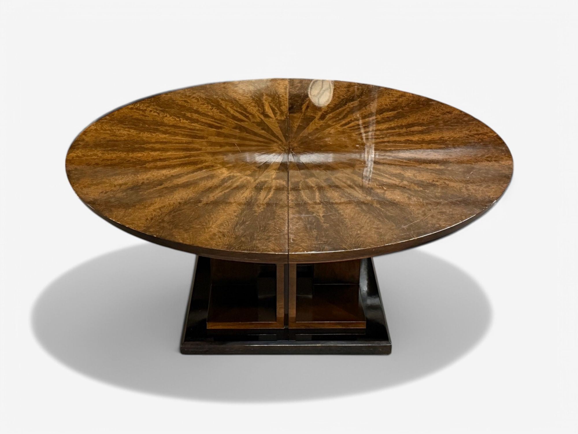 Art Deco Style, Sunburst Mahogany, Lacquer, Dining Table, Center Table, 20th C.
