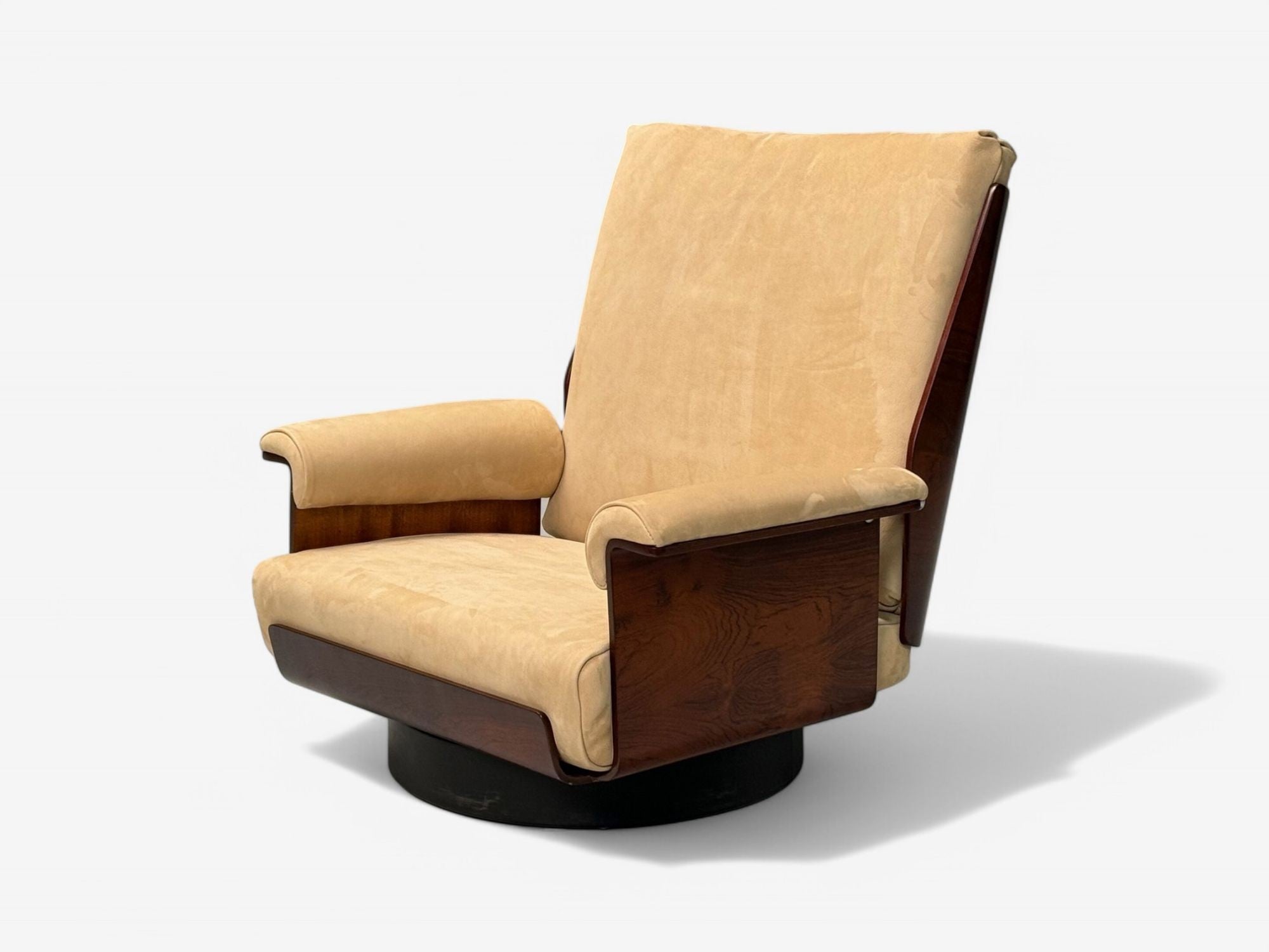 Bernard Brunier, French Mid-Century Modern, Rosewood, Suede, Low Lounge Chairs