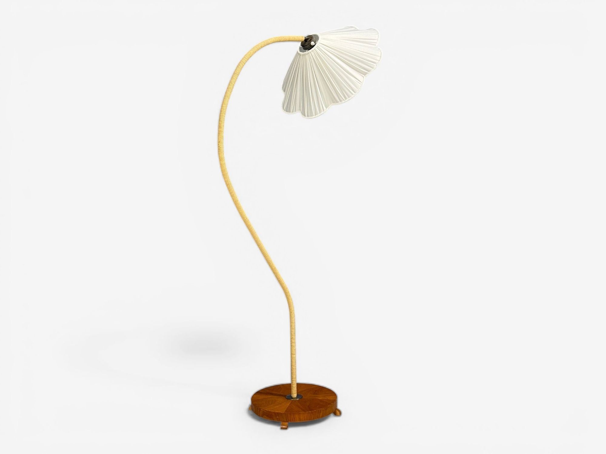 Swedish Modern, Organic Floor Lamp, Cord, Wood, Sweden, 1940s