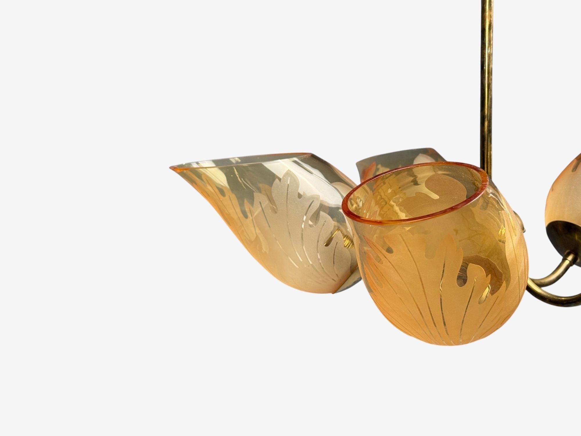 Carl Erik Bodén, Chandelier, Brass, Glass, Sweden, 1940s