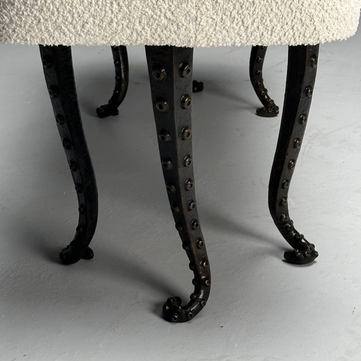 Modern, Long Octopus Benches, Blackened Bronze, White Boucle