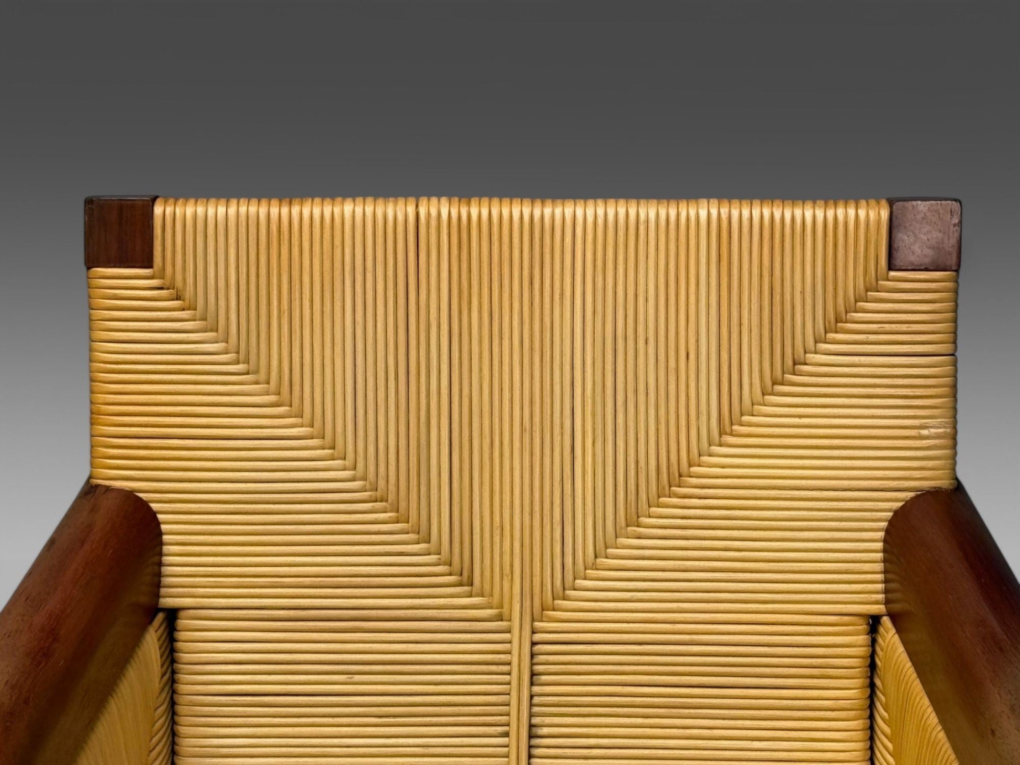 John Hutton, Donghia, Mahogany, Wicker Cane, Merbau Lounge Chairs, USA, 1995