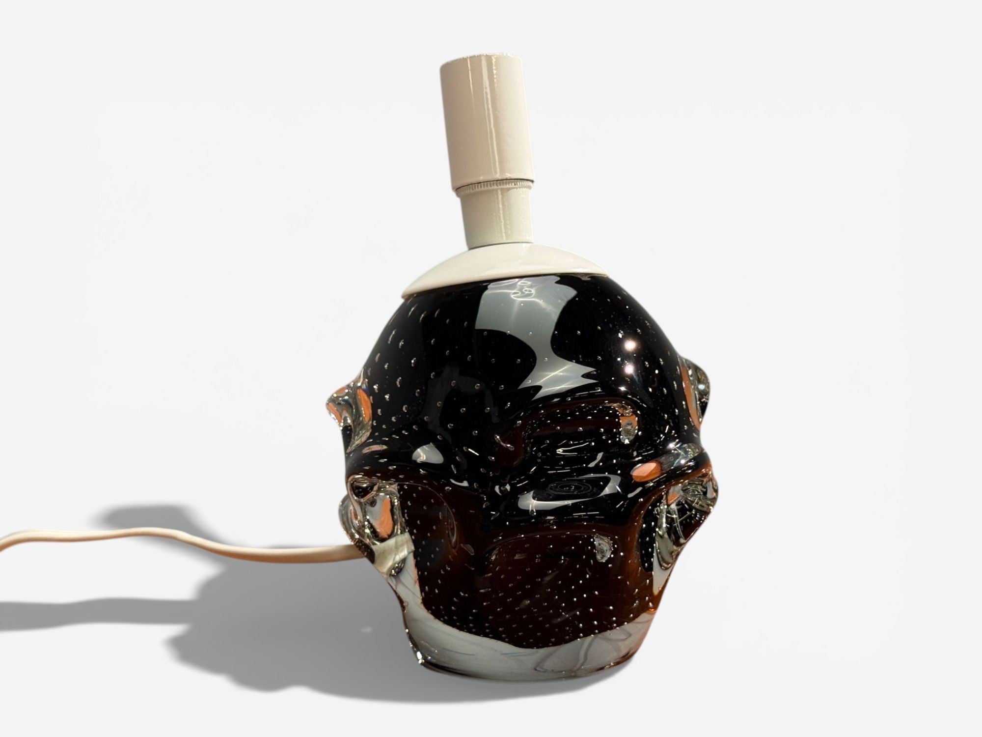 Kosta, Small Table Lamp, Black Glass, Sweden, 1950s