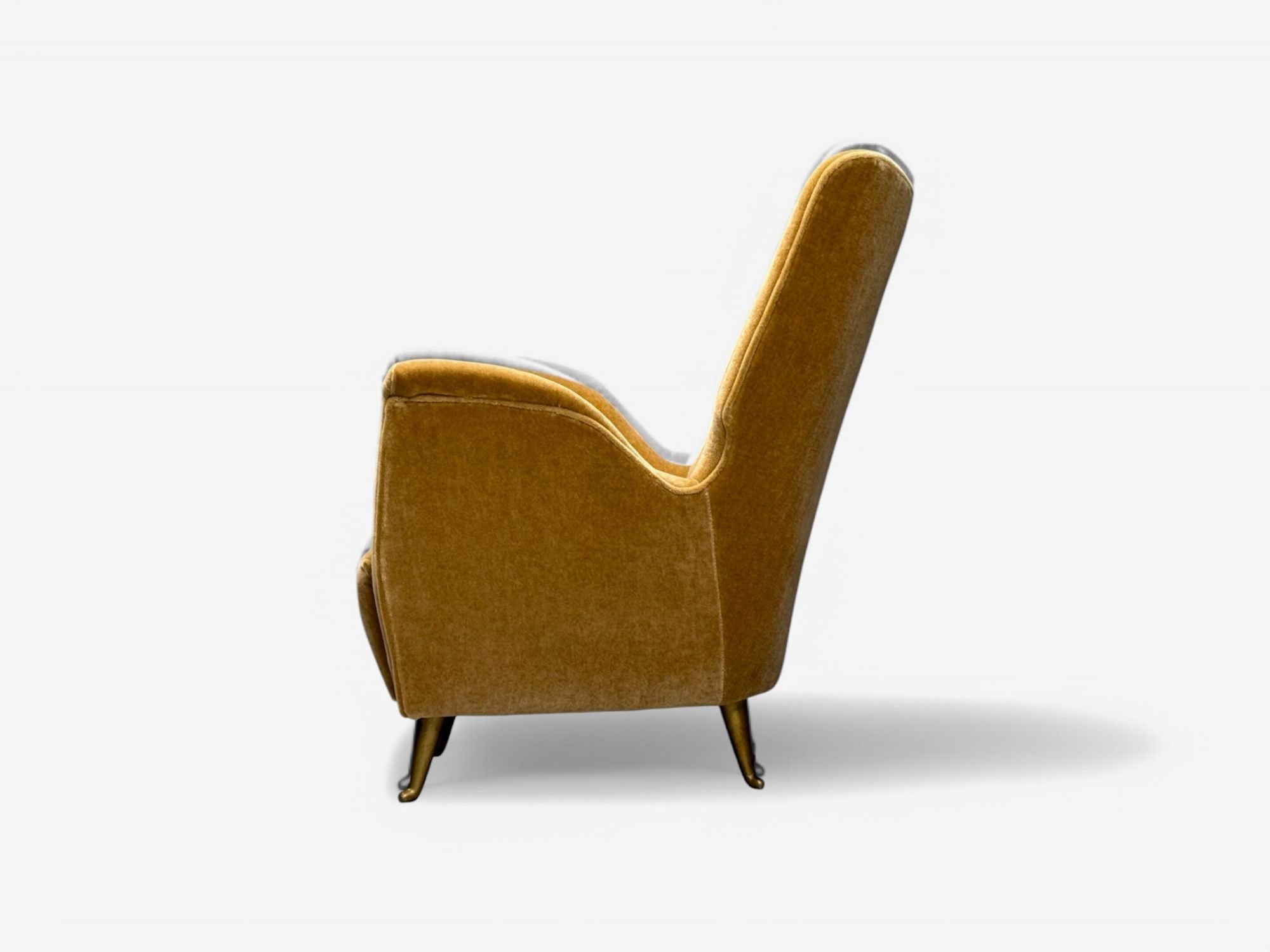 ISA Bergamo, Italian Mid-Century, Bronze, Camel Mohair, Lounge Chairs, 1950s