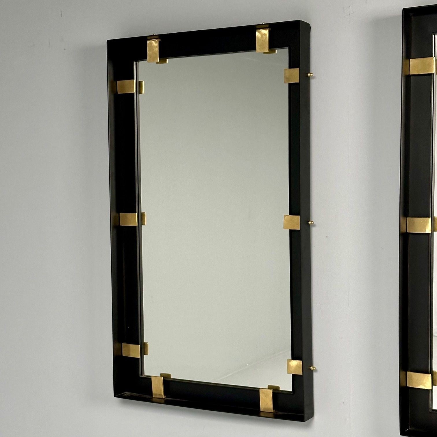 Contemporary, Industrial Modern, Rectangular Wall Mirrors, Steel, Brass