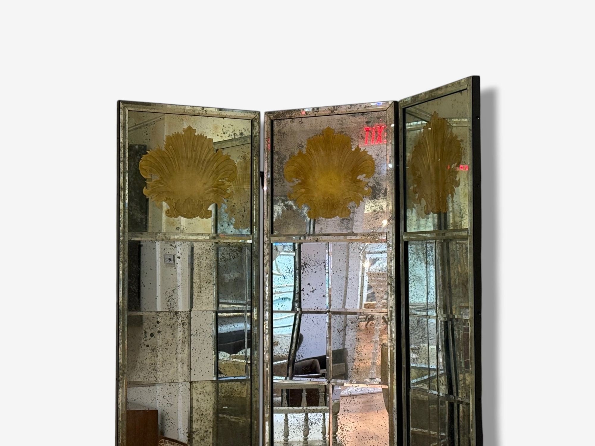 Art Deco Style, Antique Glass, Distressed Mirror, Room Divider, USA, 20th C.