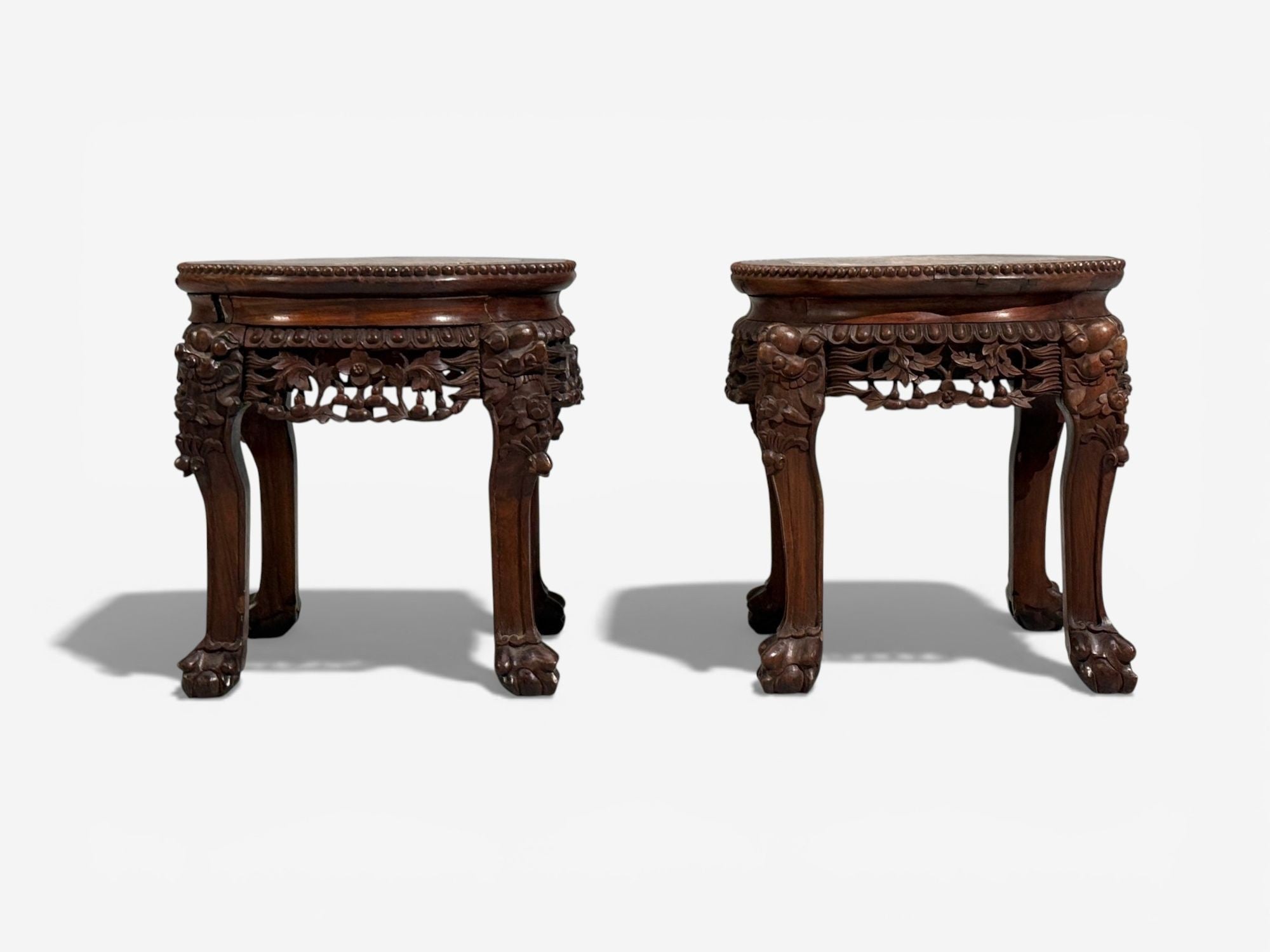 Chinese Export, Low Occasional Tables, Hardwood, Marble, China, 19th c.