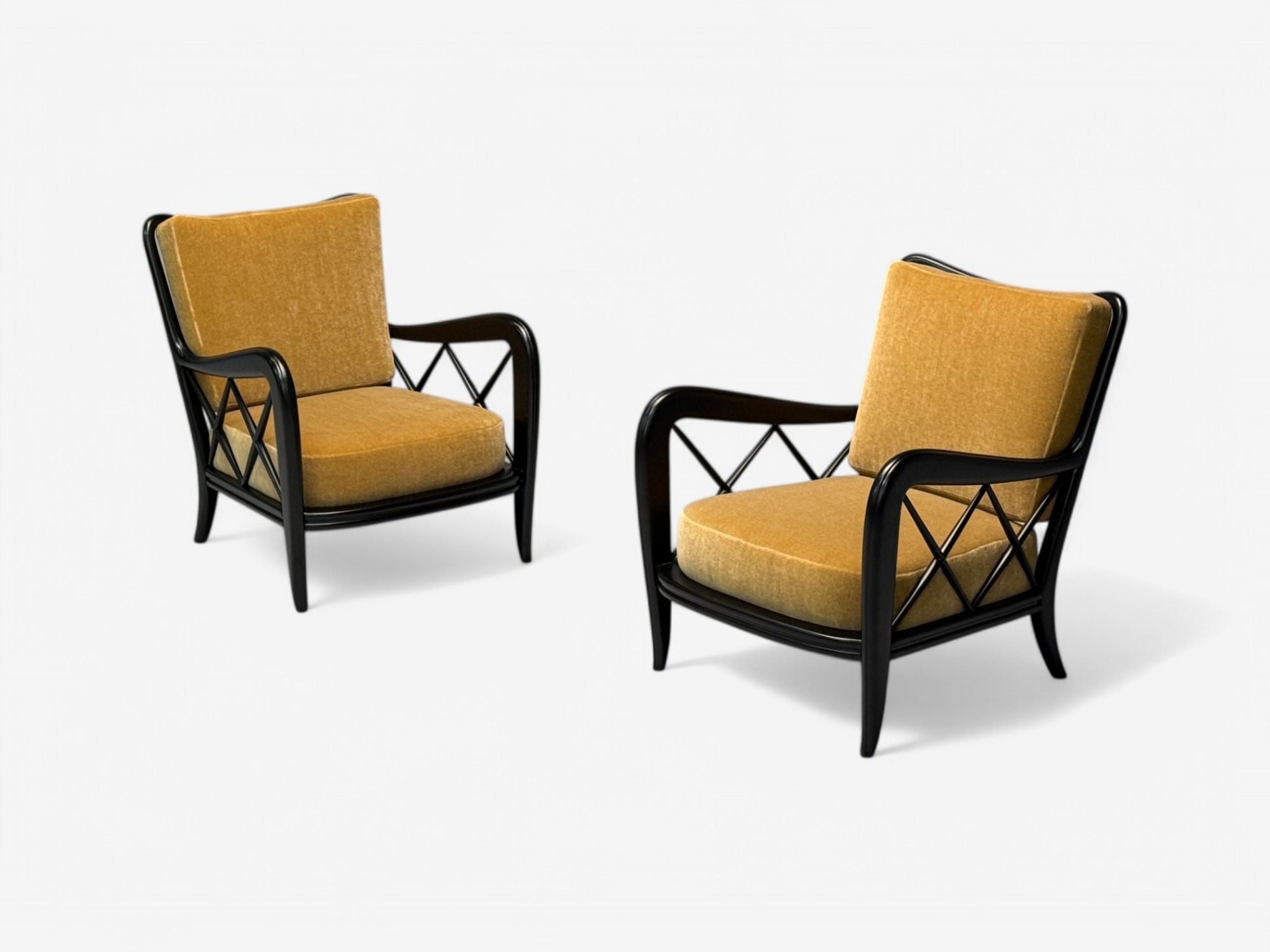 Paolo Buffa attr, Italian Mid-Century Modern, Camel Mohair, Lounge Chairs, 1940s
