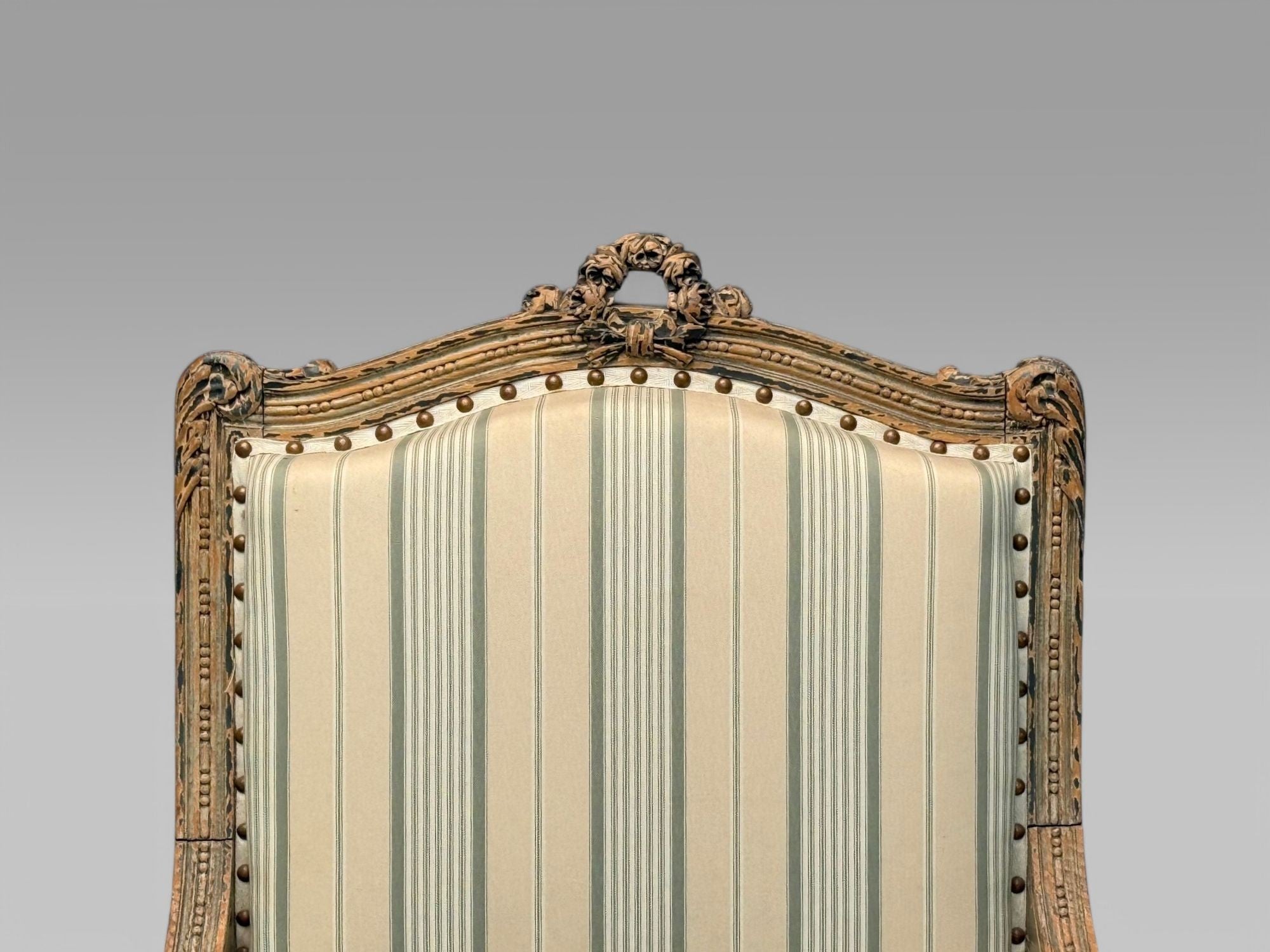 Maison Jansen attr, Louis XVI, Painted Wood, Fabric, Arm Chairs, France, 1940s