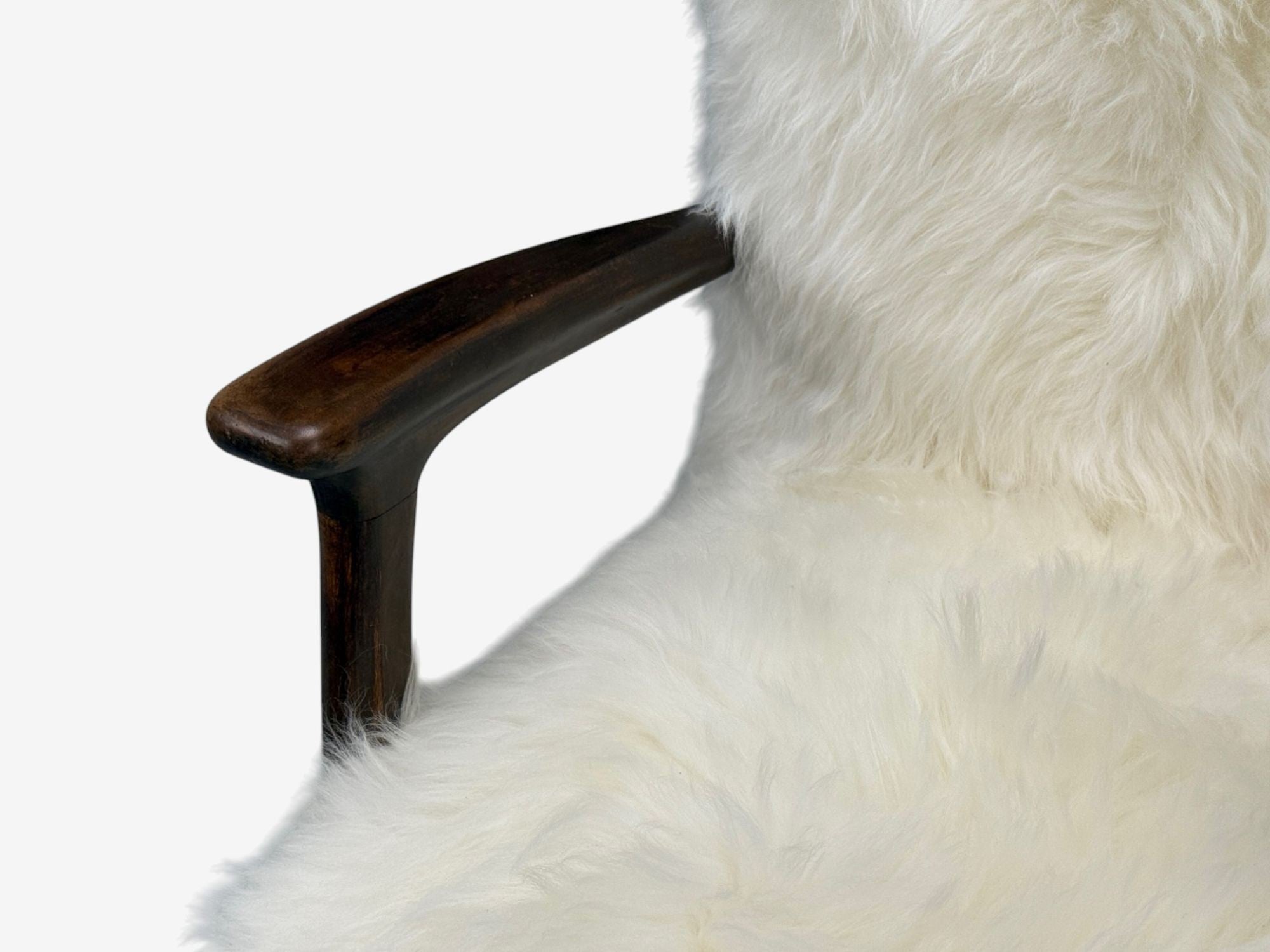 Italian Modern, Wood, White Shearling, Lounge Chair, 1950s