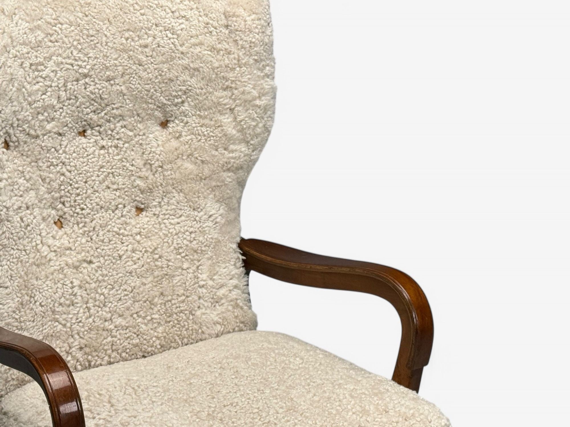 Danish Mid-Century Modern, Beige Sheepskin, Beech, Lounge Chair, Denmark, 1960s