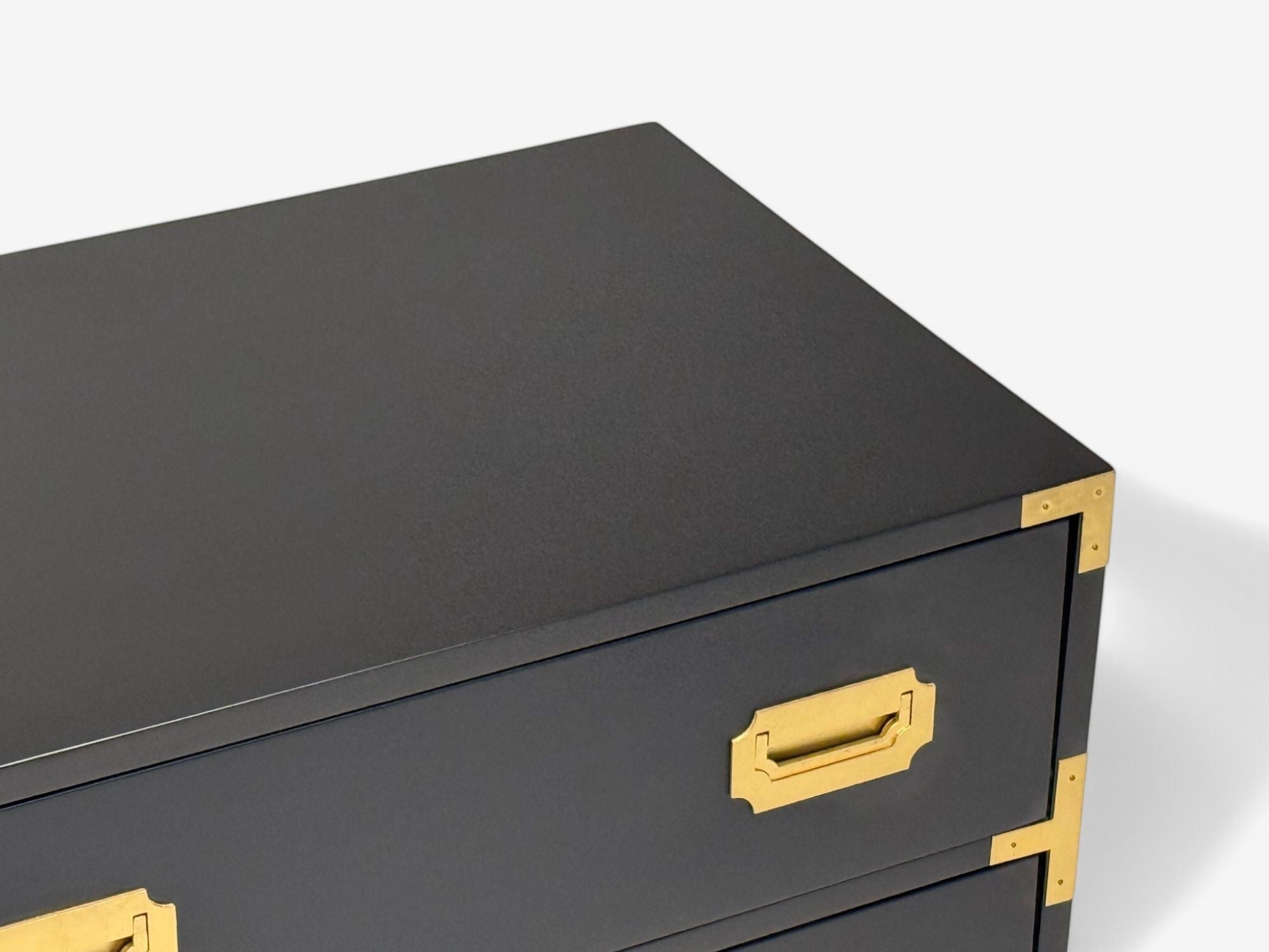 Hollywood Regency, Satin Black Wood, Brass, Campaign Dresser USA, 1970s