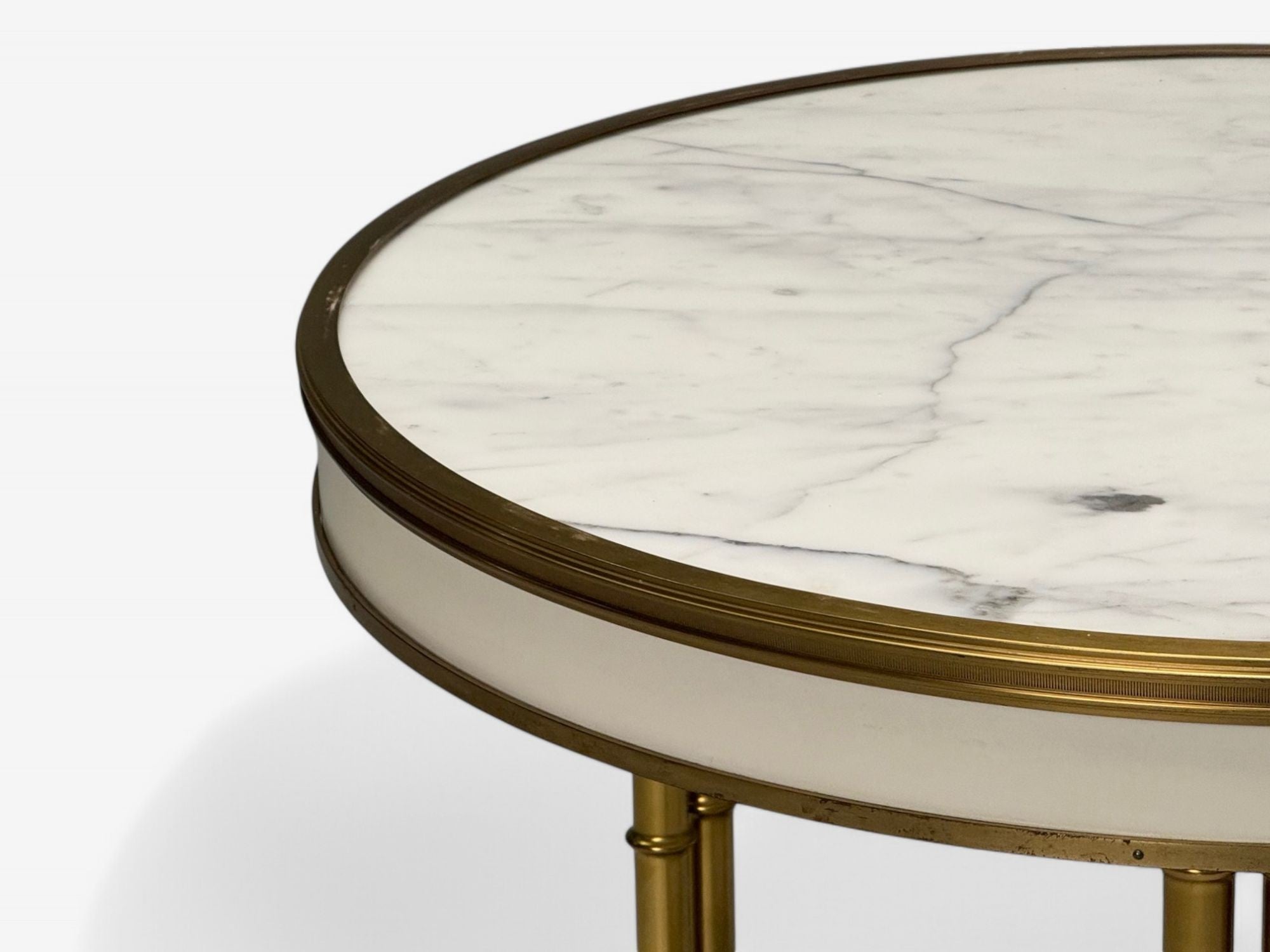 Maison Jansen Style, Hollywood Regency, White Lacquer, Brass, Bouilliote Table