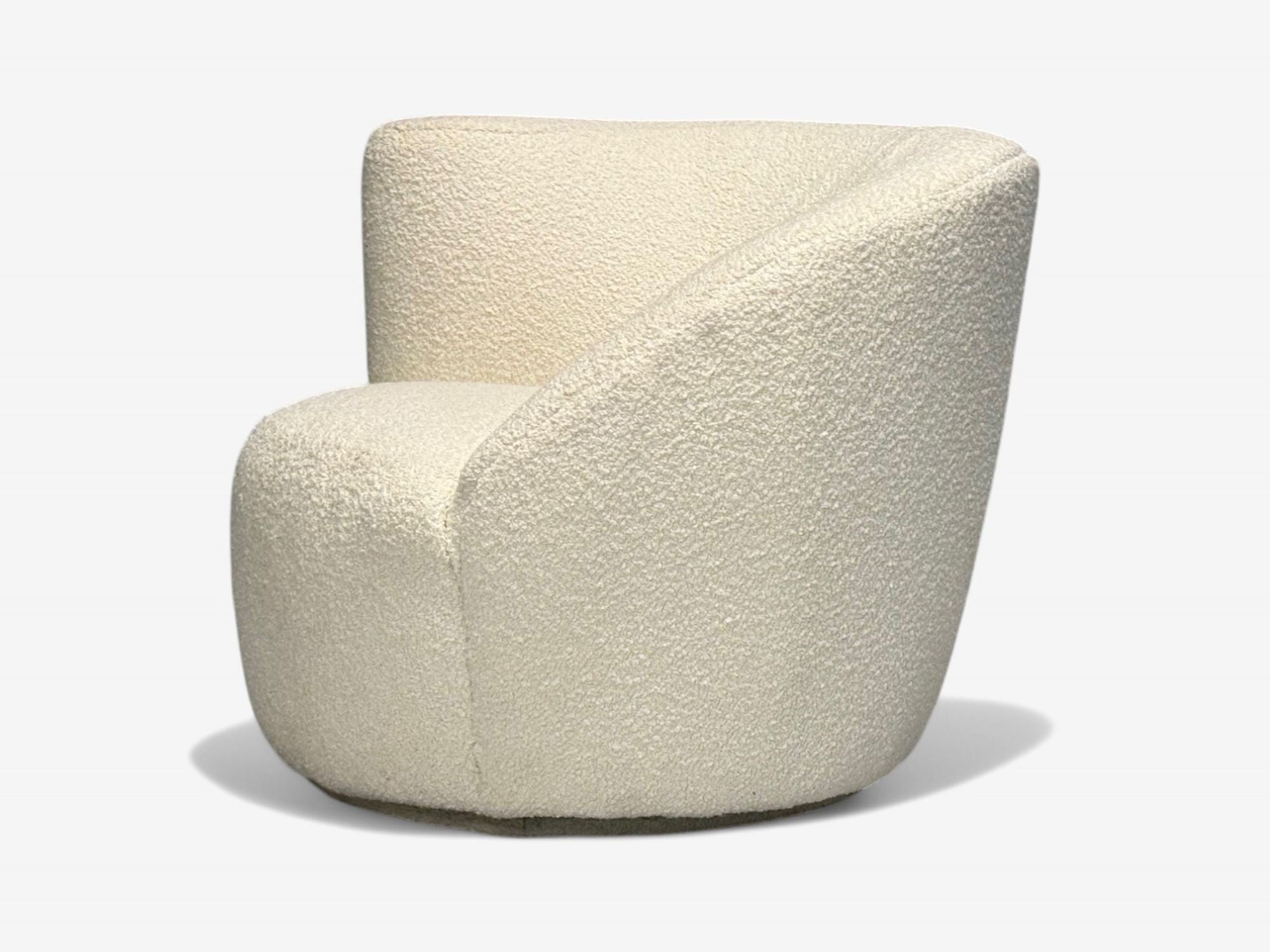 American Mid-Century Modern, White Bouclé, Nautilus Swivel Chairs, USA, 1970s