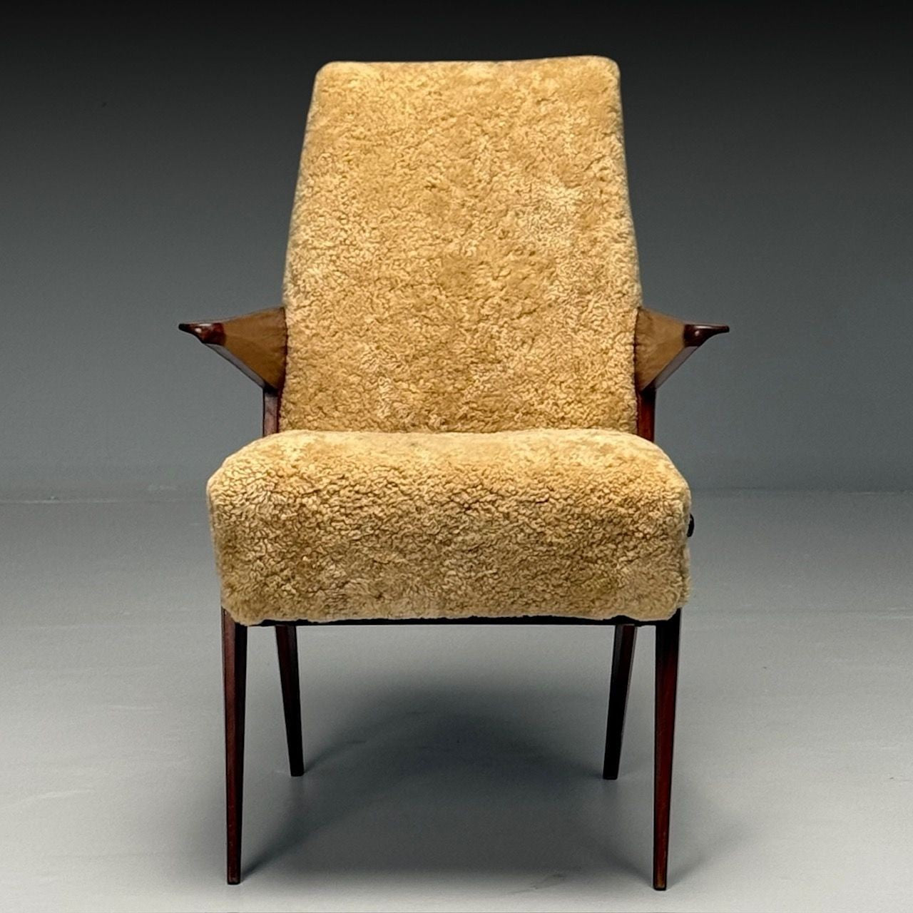 Vittorio Dassi Attr, Italian Mid-Century Modern Armchair, Honey Shearling, 1950s