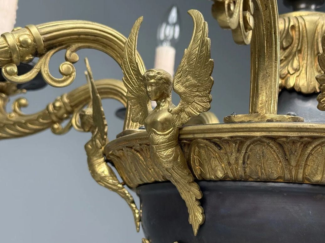 Federal Style, Chandelier, Bronze, Ebony, Europe, 1960s