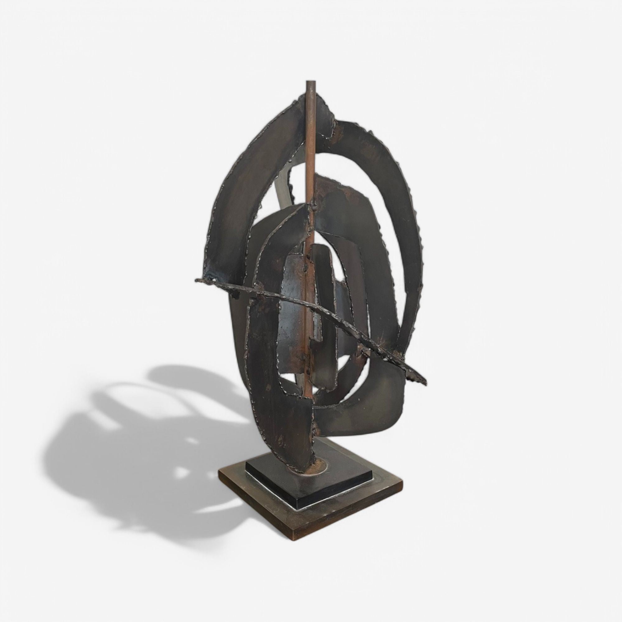 Harry Balmer, Brutalist Mid Century Modern, Blackened Steel, Table Lamp, 1970s