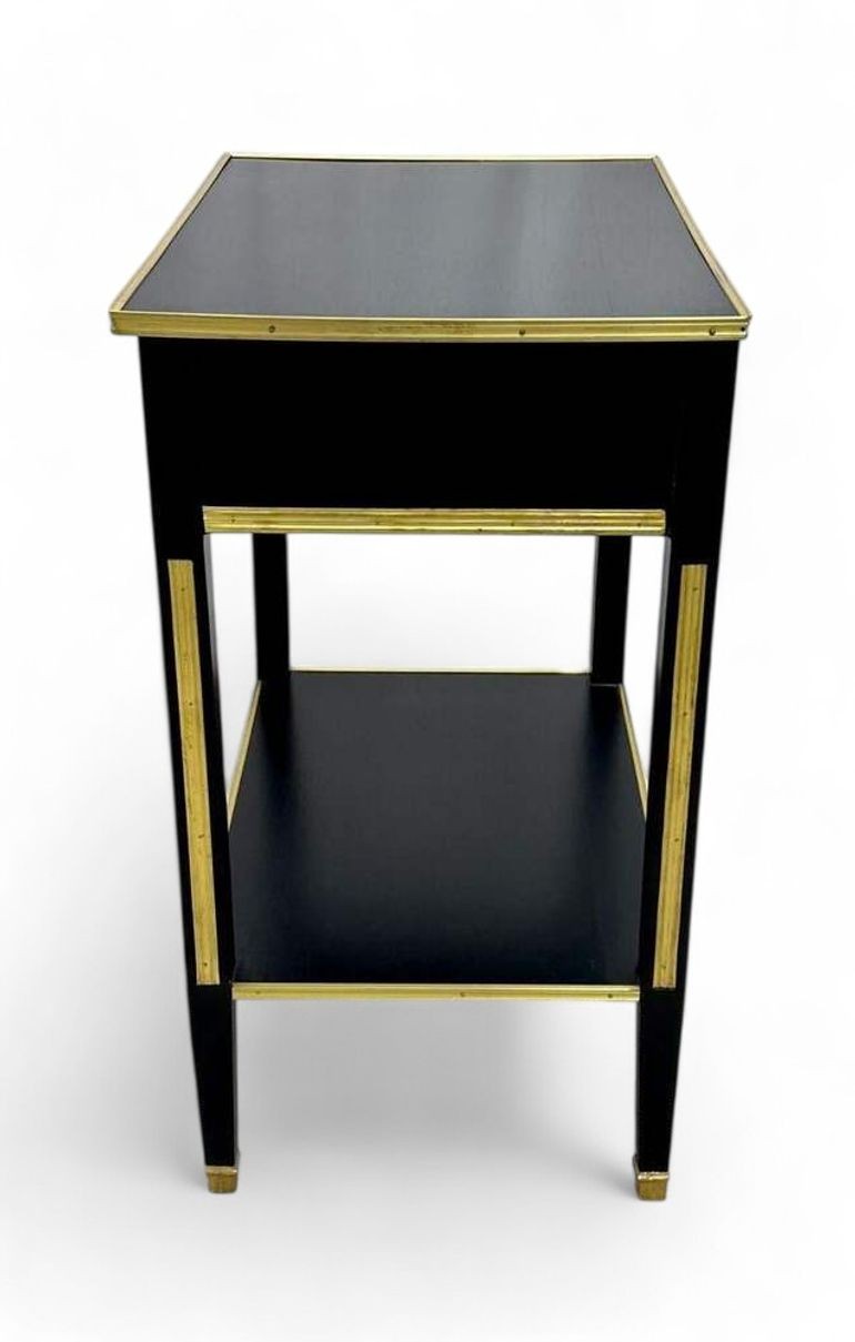 Maison Jansen Style, Hollywood Regency, Nightstands, Black Painted Wood, Brass