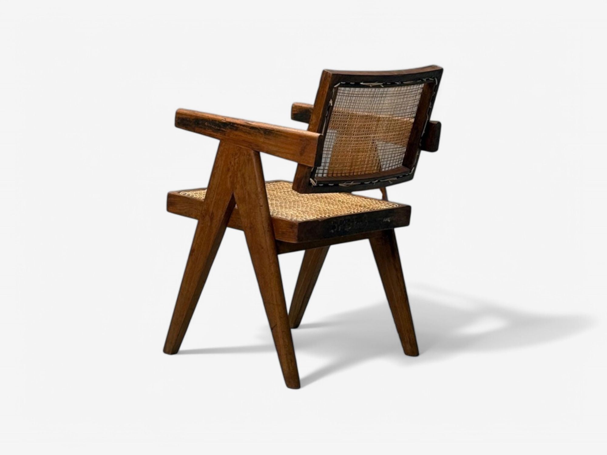 Pierre Jeanneret, Teak, Cane, Four Floating Back Chairs, Chandigarh, 1960s