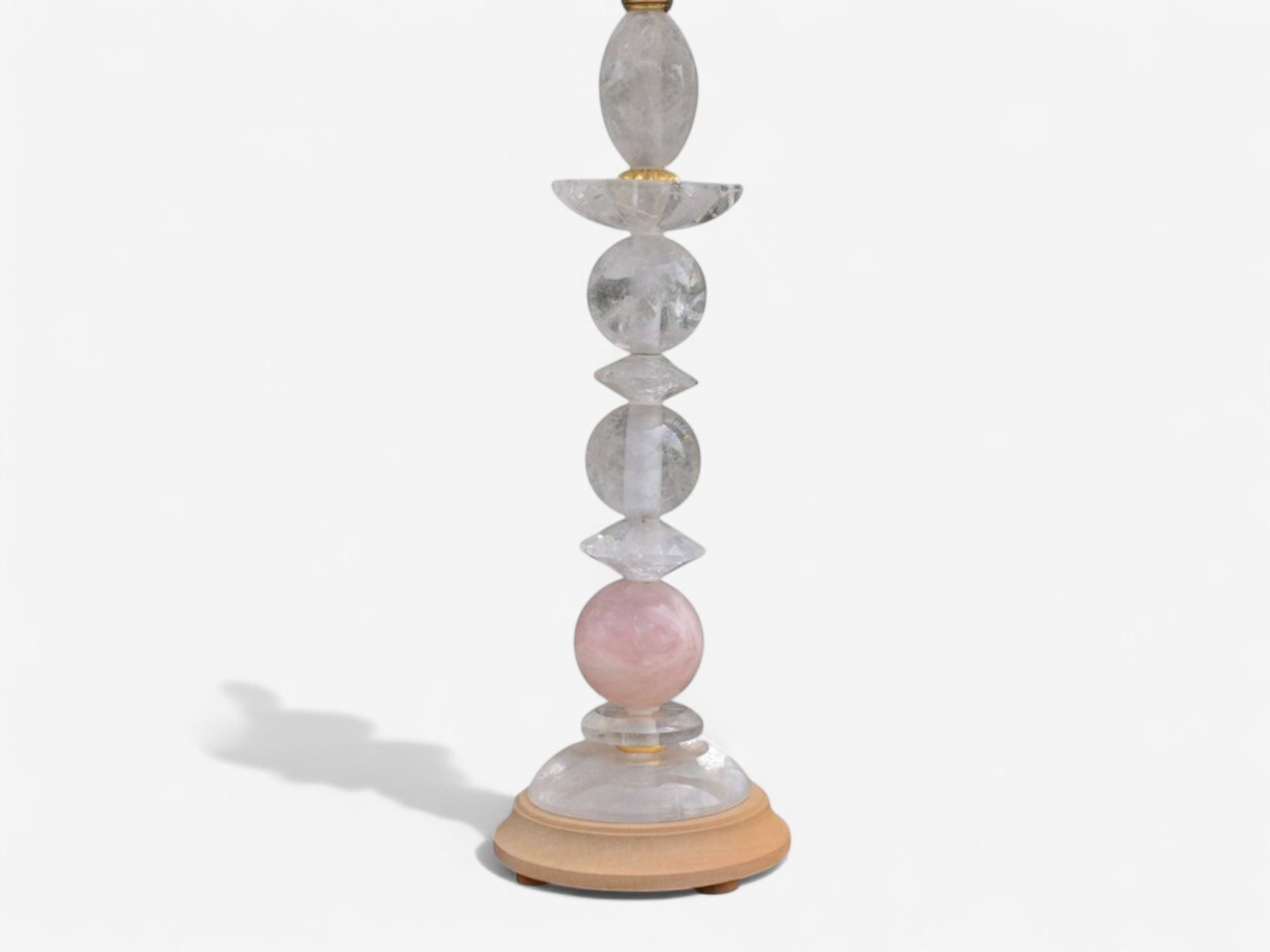 Art Deco Style, Pink Rock Crystal, Brass, Table Lamps, France, 1960s