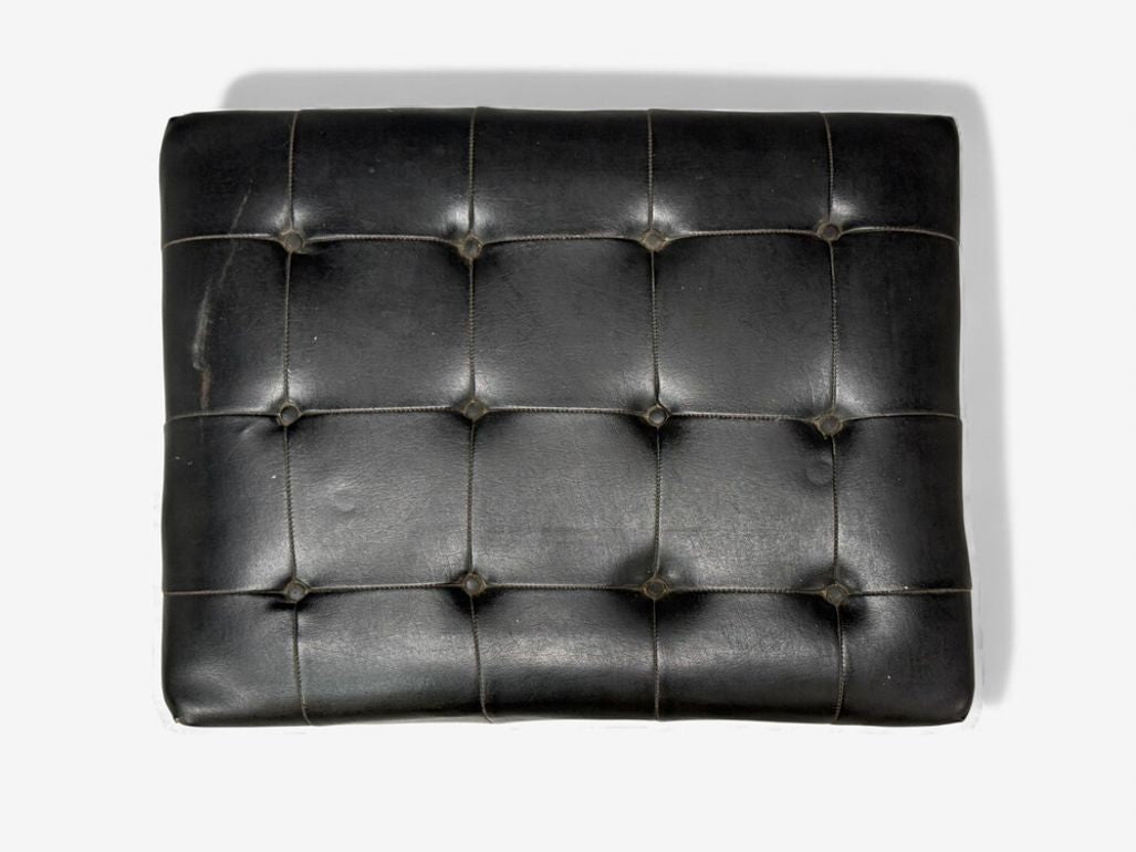 Danish Modern, Black Leatherette, Stained Wood, Footstool, Denmark, 1950s