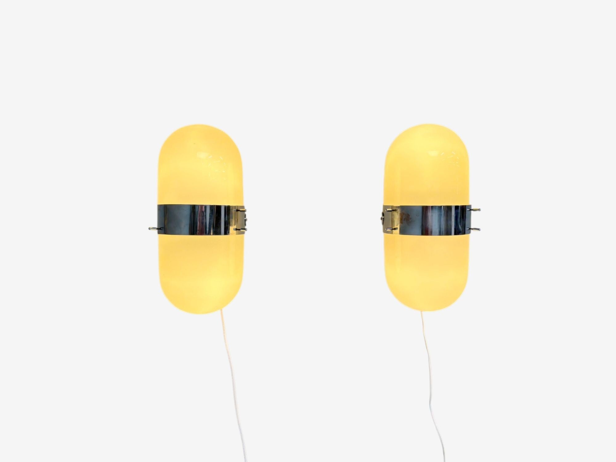 Italian Modern, Opaline Glass, Chrome, Space Age Wall Sconces, Italy, 1970s