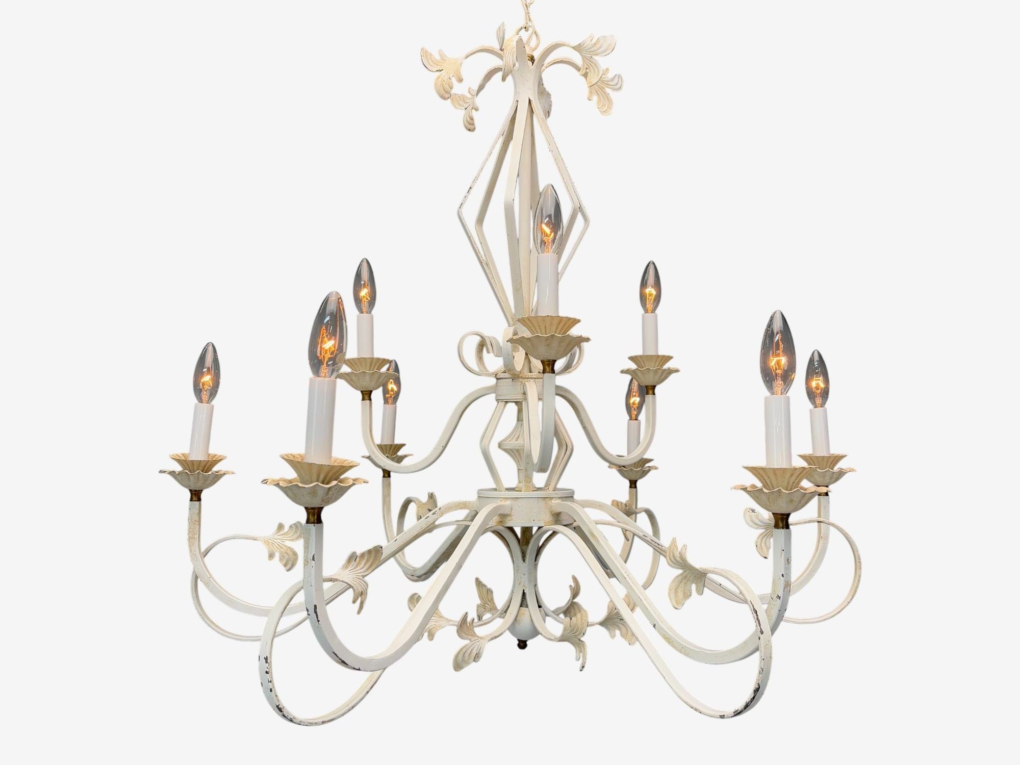 Mid Century Modern, White Painted Iron, Large Chandelier, USA, 1960s