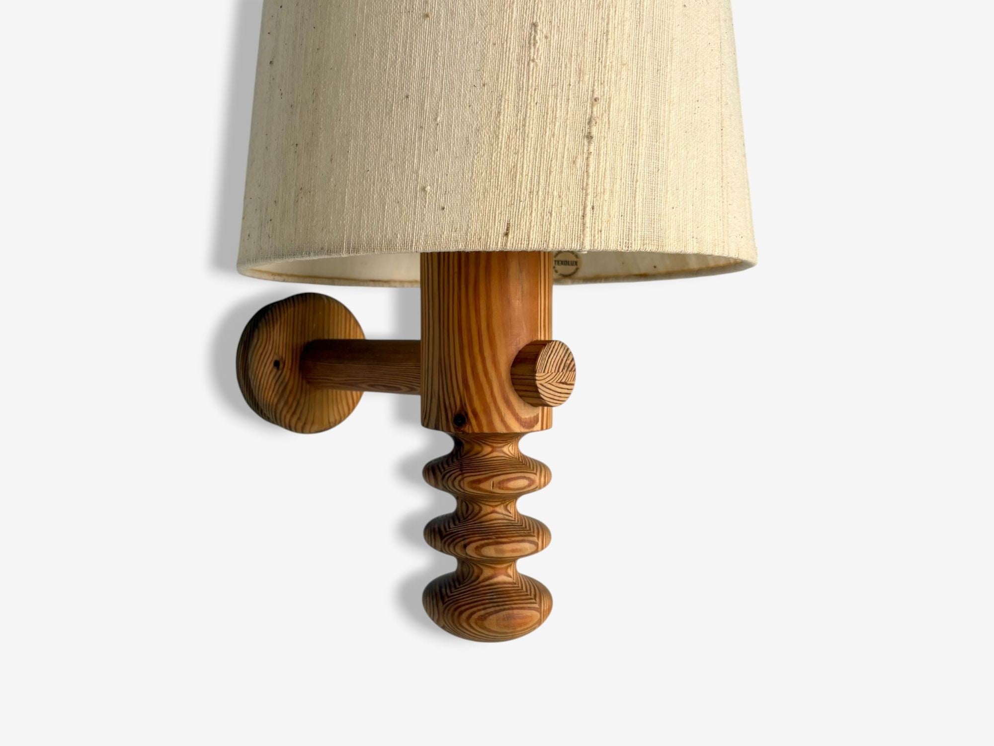 Uno Kristiansson, Swedish Modern, Pine, Fabric, Wall Sconce, Sweden, 1970s