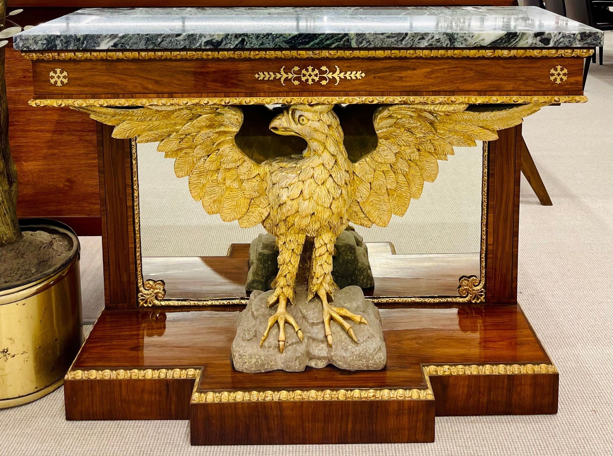 Pair of Monumental Federal Style Console Table with Carved Opposing Eagles