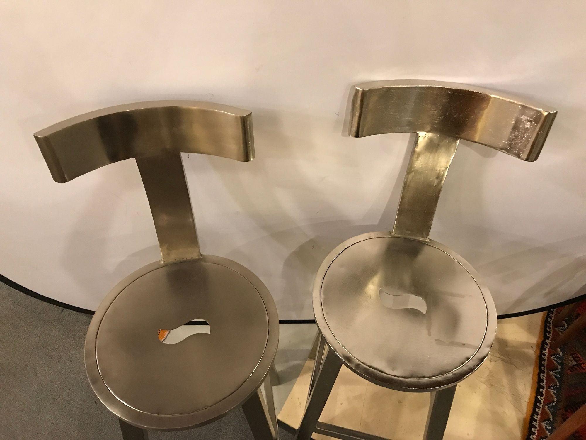 A Pair Of Deco Style Steel Bar Stool