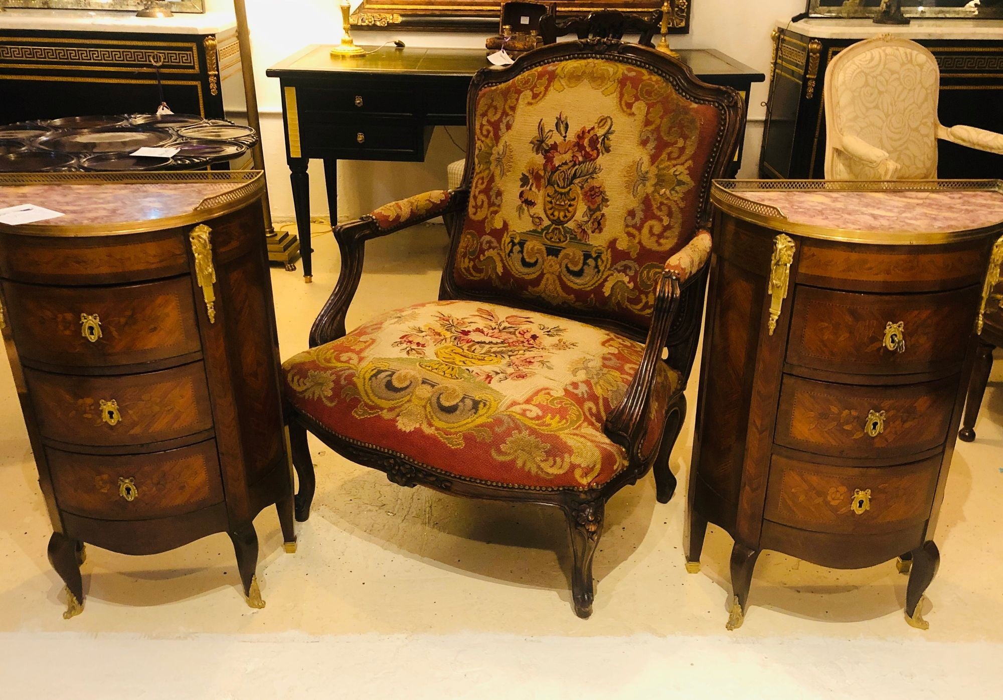 19th Century Louis XV Style Armchair Bergere Petite and Gros Point Upholstery