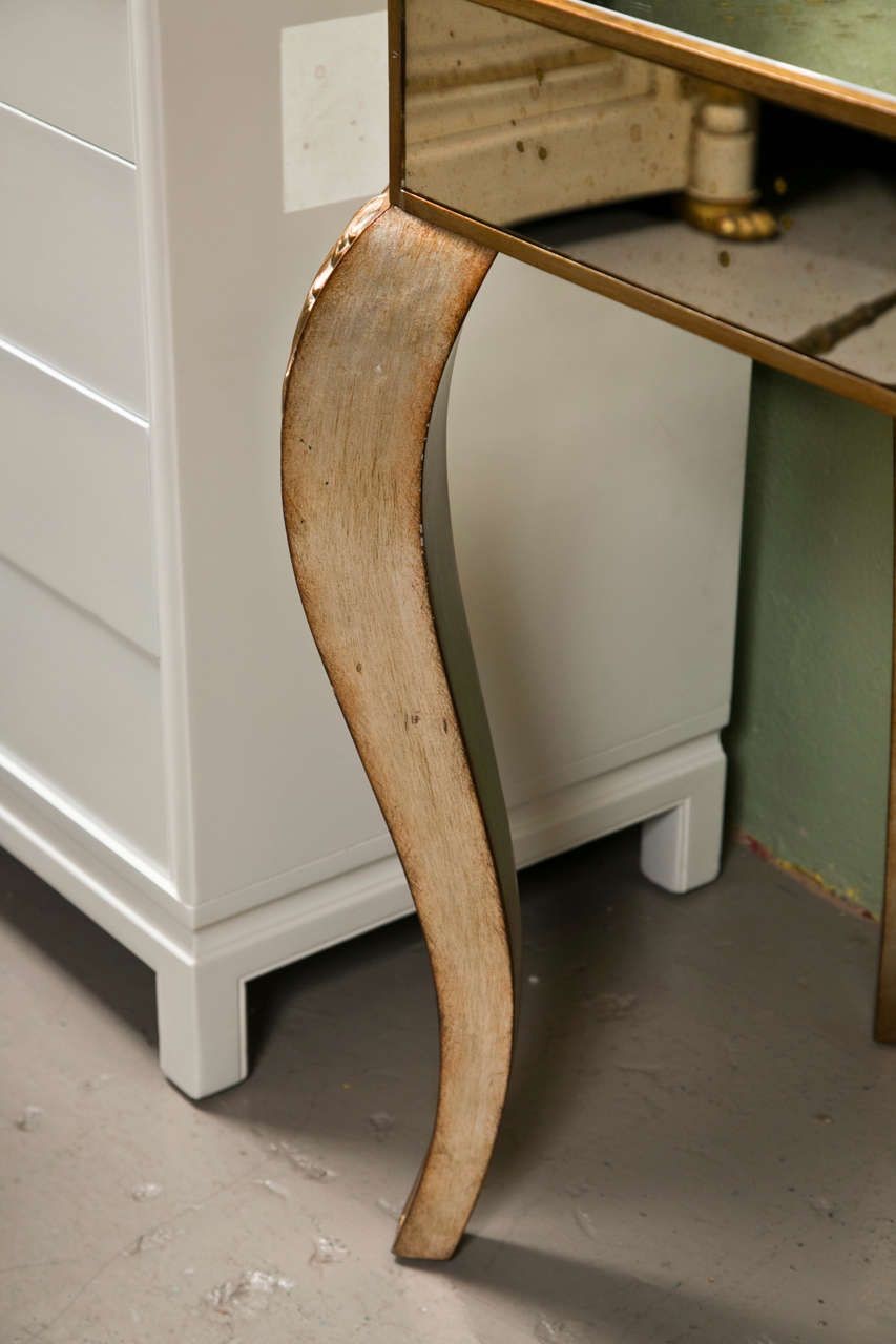 Hollywood Regency Style Mirror Console Table With Gold Gilt Frame Single Drawer