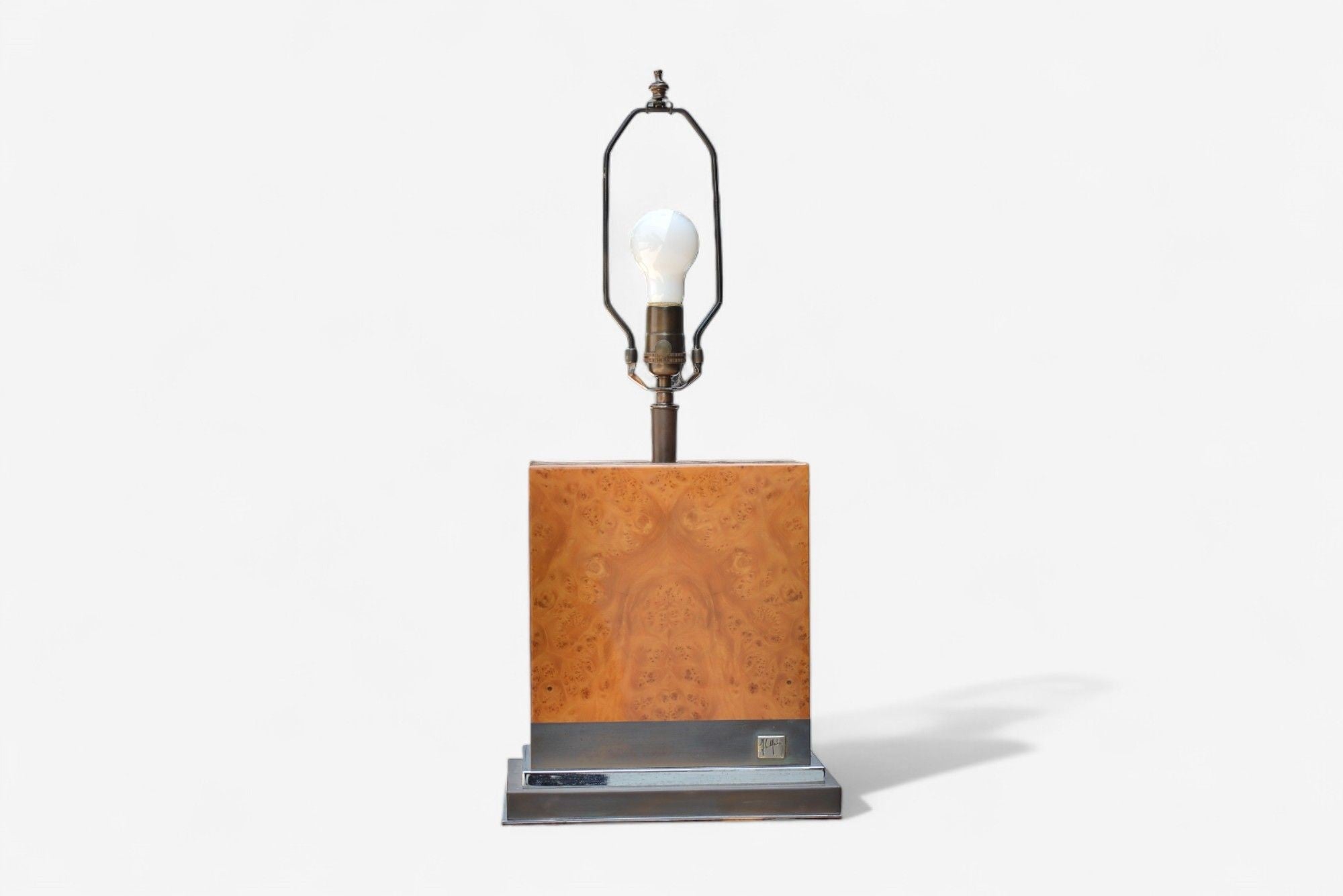 Jean Claude Mahey, Burl Wood, Chrome, Table Lamps, France, 1960s