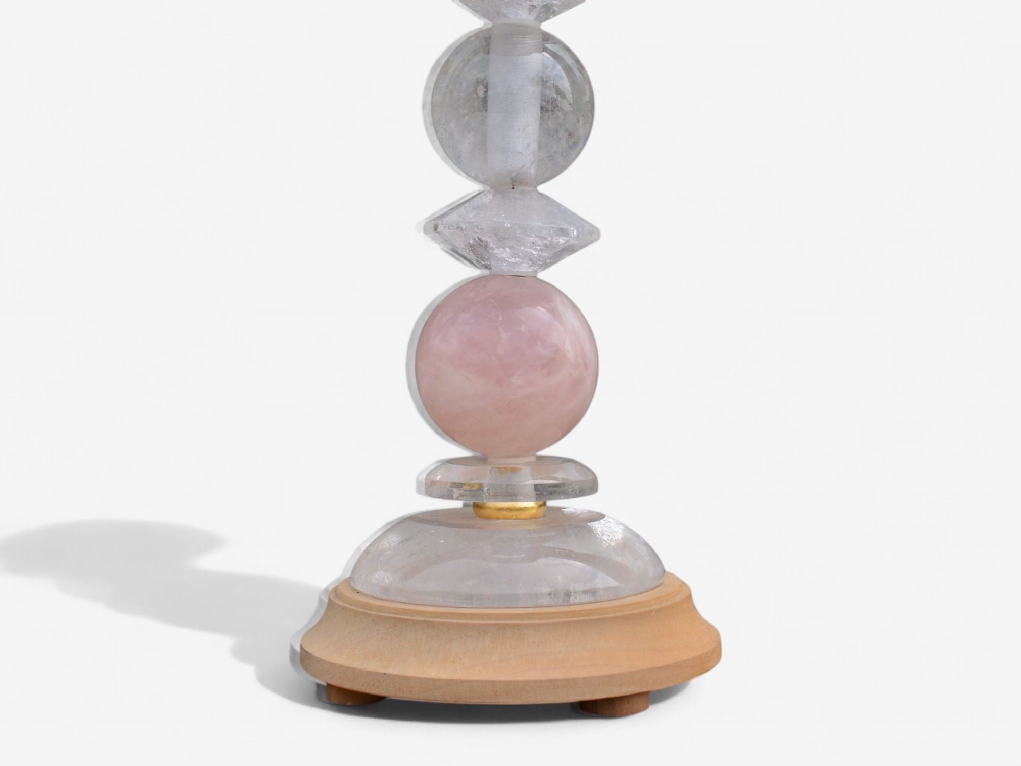 Art Deco Style, Pink Rock Crystal, Brass, Table Lamps, France, 1960s