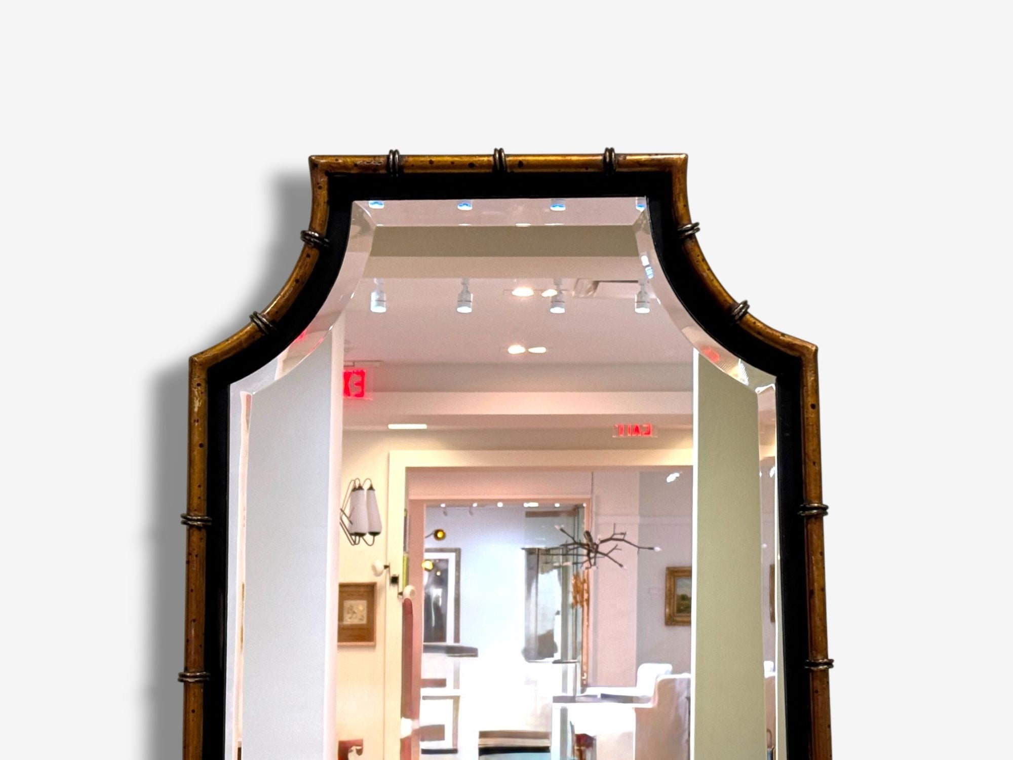 Hollywood Regency, Faux Bamboo Gilt Metal, Pagoda Form Wall Mirrors, USA, 1960s