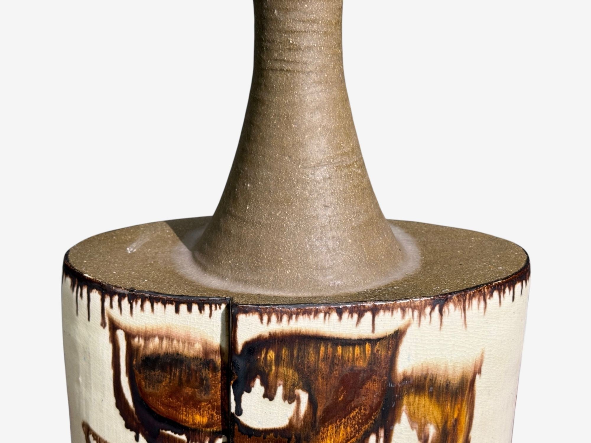 BJ Keramik, Large Table Lamp, Brown Stoneware, Denmark, 1960's